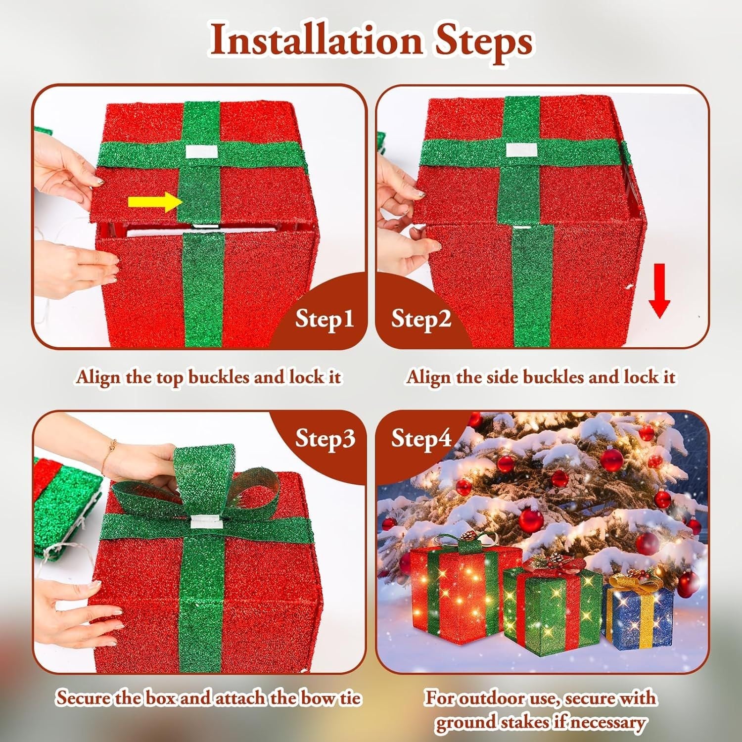 3 Pieces Large Gift Boxes for Christmas Decorations Outdoor, 10