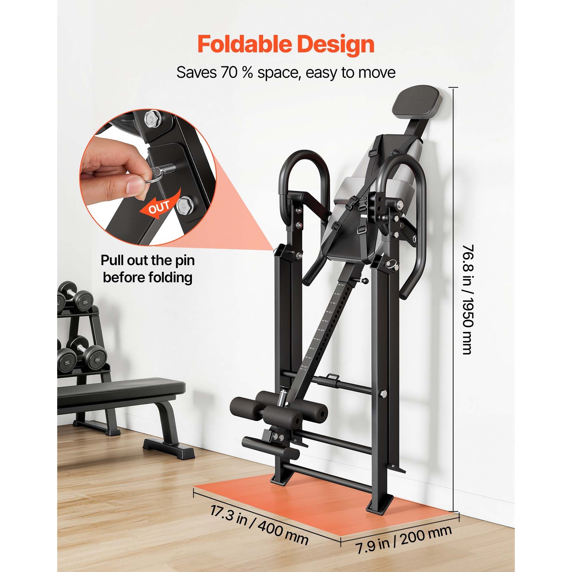Inversion Table, 300 lbs Capacity Heavy Duty Back Inverter Stretcher, Inverted Table with Stable Structure, Dual-Roller Locking, Decompression Tables for Shoulders, Neck, Back, Knees