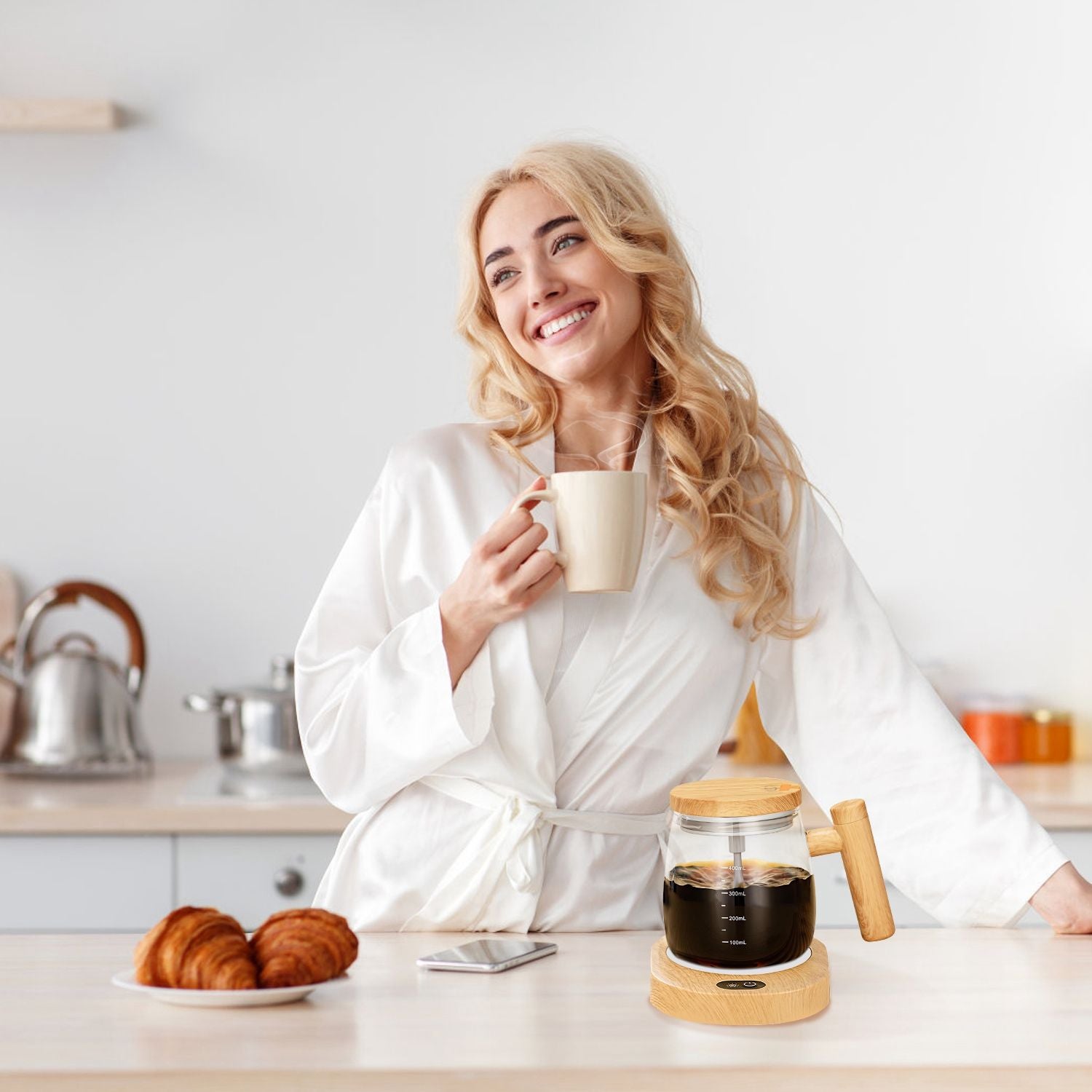 Electric Mixing Mug 400ML High Speed Mixing Cup USB Rechargeable Self String Mug with Warming Pad for Coffee Milk Protein Powder Egg