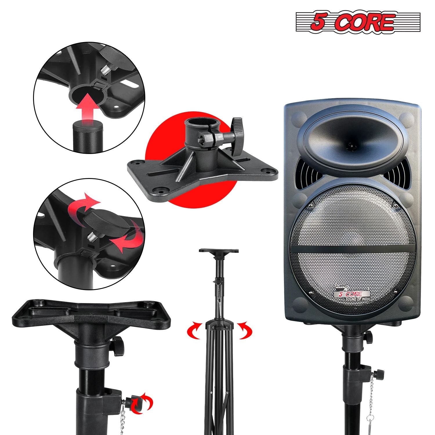 5 Core Speaker Stand Height Adjustable PA DJ Tripod Studio Monitor Stands w 35mm Compatible Insert - SS ECO 1PK BLK WoB