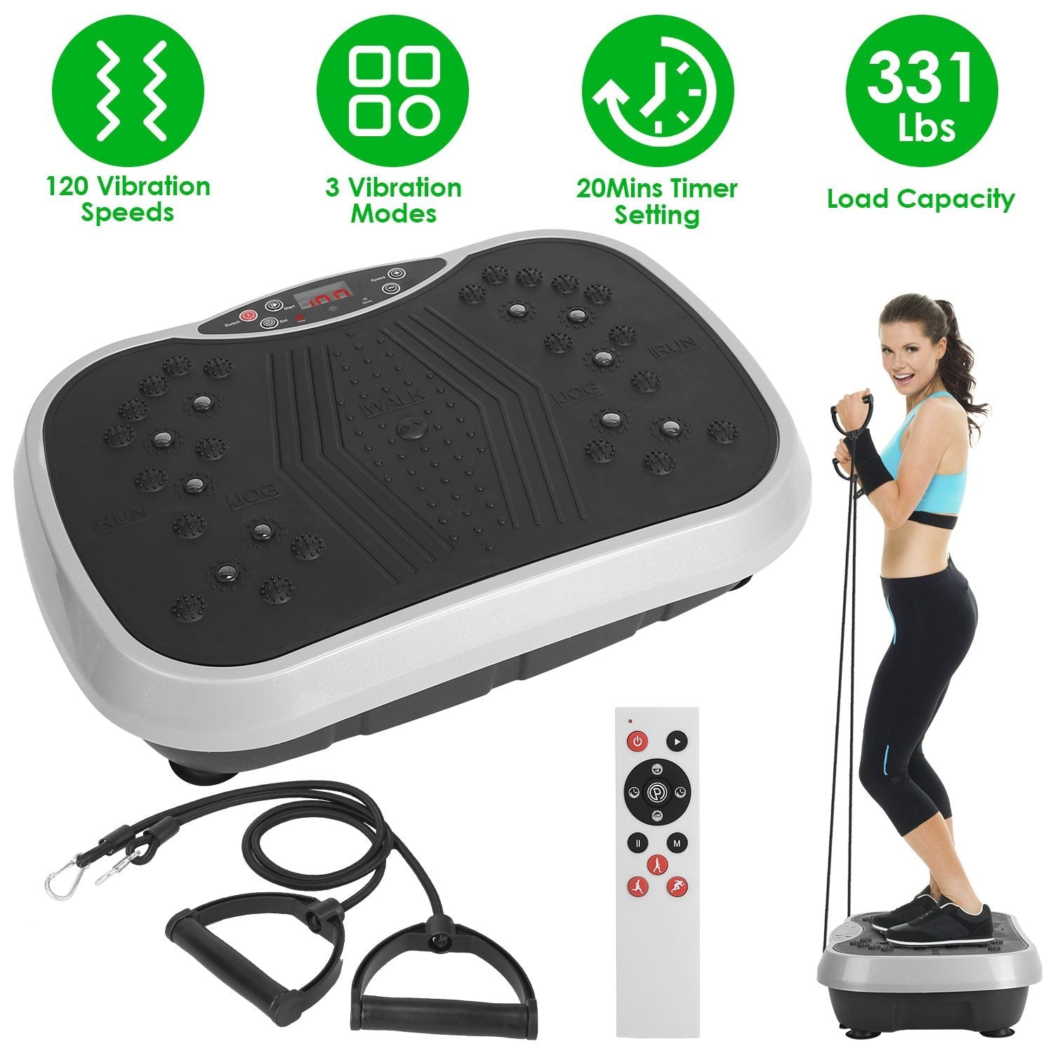 Vibration Exercise Machine With Resistant Bands Remote Control Whole Body Vibration Platform Workout Equipment Home Fitness Training Equipment For Weight Loss Fat Burner