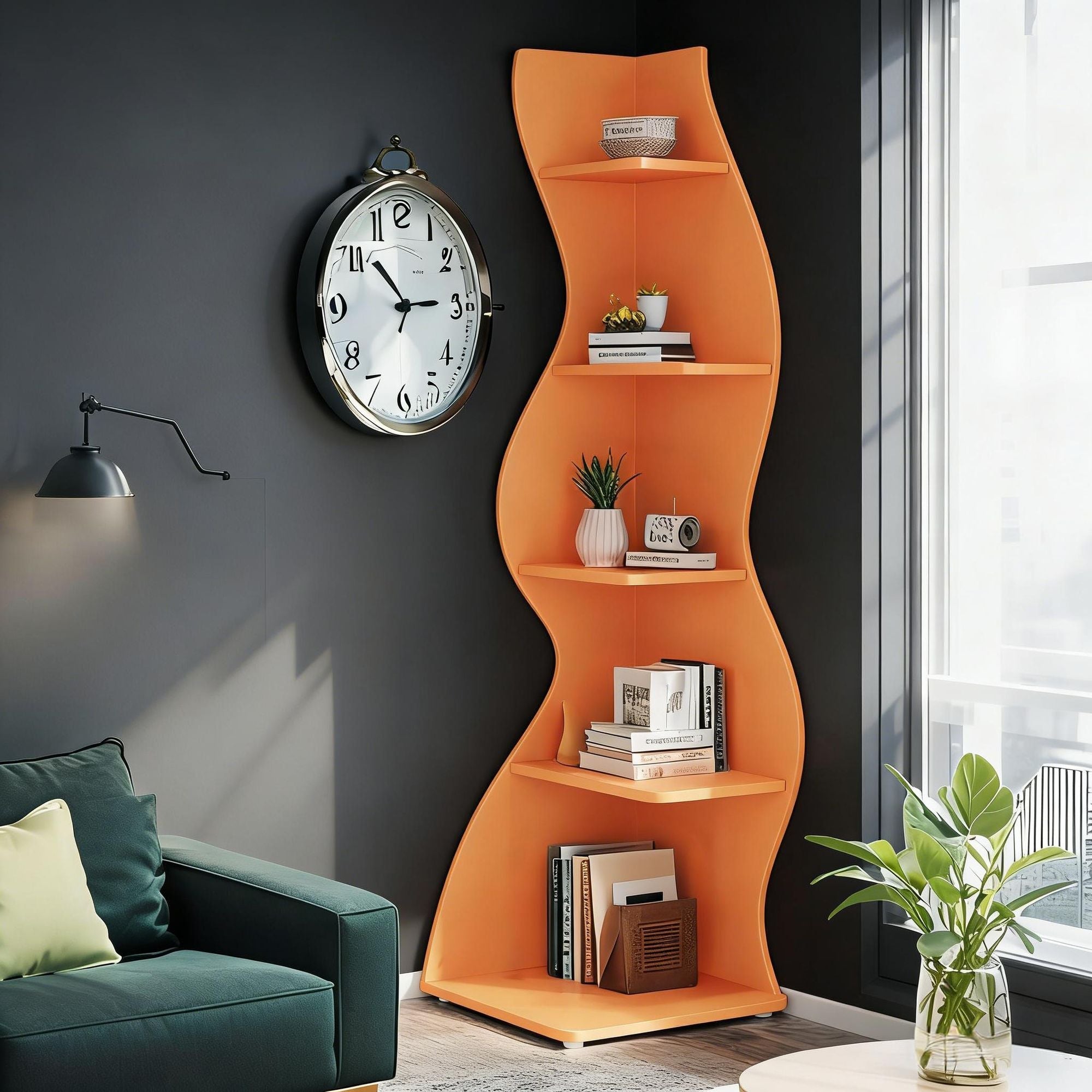 Modern Wall Corner Bookshelf Bookcase