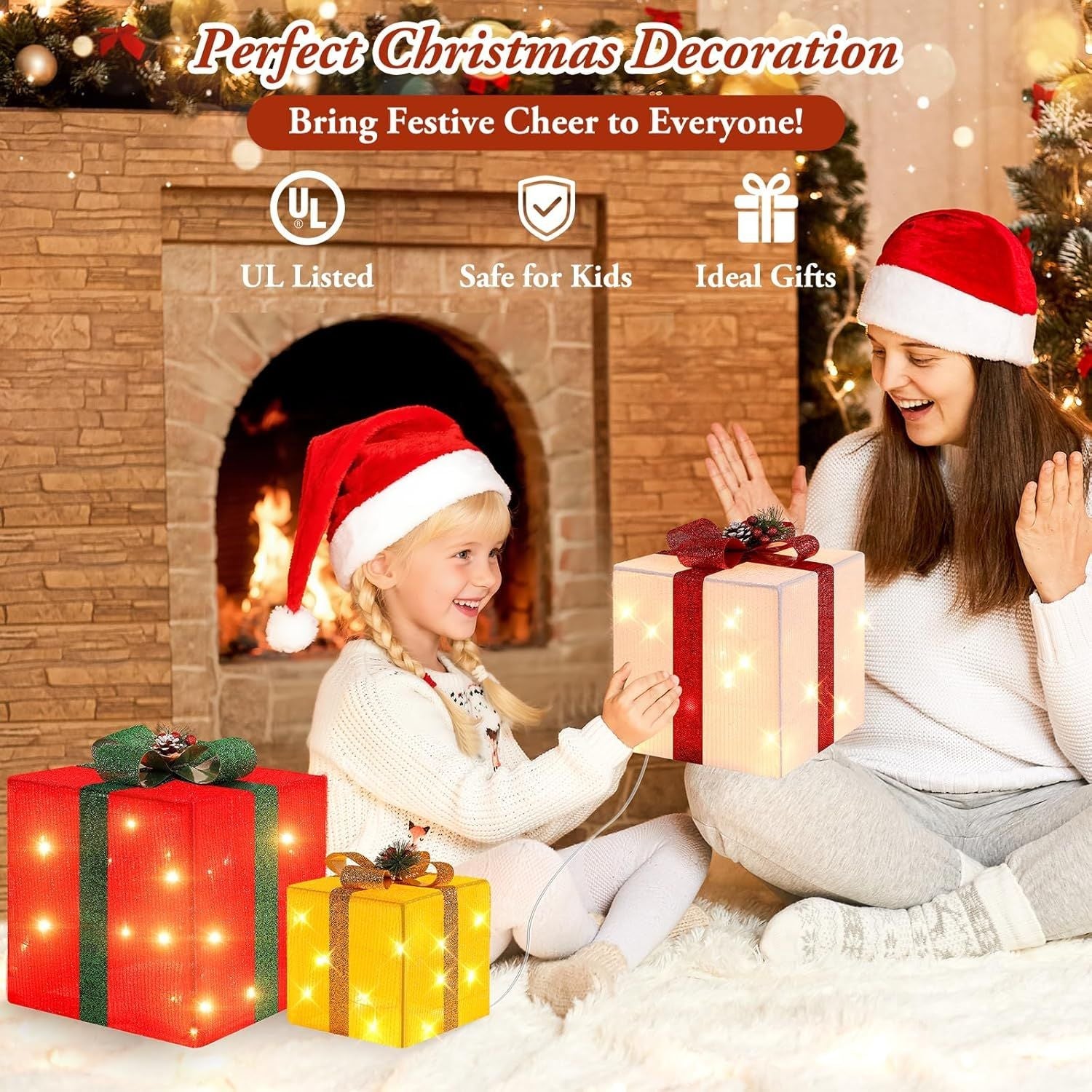 3 Pieces Large Gift Boxes for Christmas Decorations Outdoor, 10