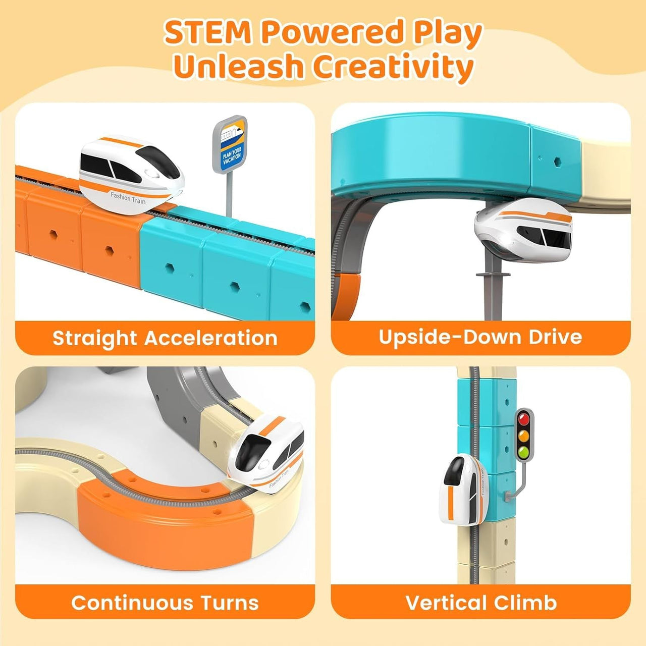 Electric Train Set, 3D Flexible Race Track for Kids 3–8 Years,82 Pcs Gravity-Defying Rail Building Toys with Motorized Car, STEM Learning Toy Gift for Toddlers Birthday