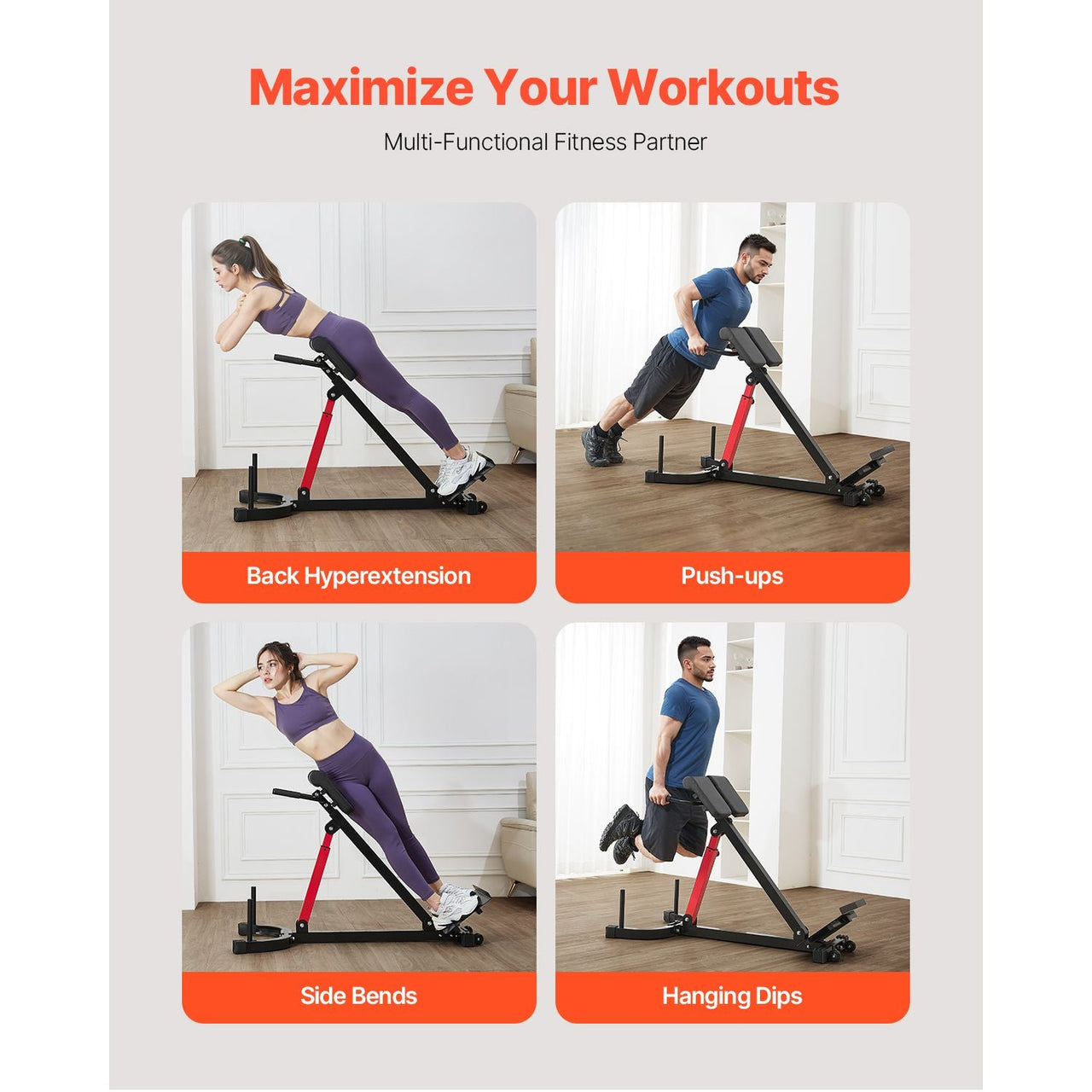 Roman Chair Hyperextension Bench, 350 lbs Adjustable Extension Machine, Multi-Function Exercise Equipment for Glute, Hamstring, Lower Back, and Ab Workout, Fitness Weight Bench for Home Gym