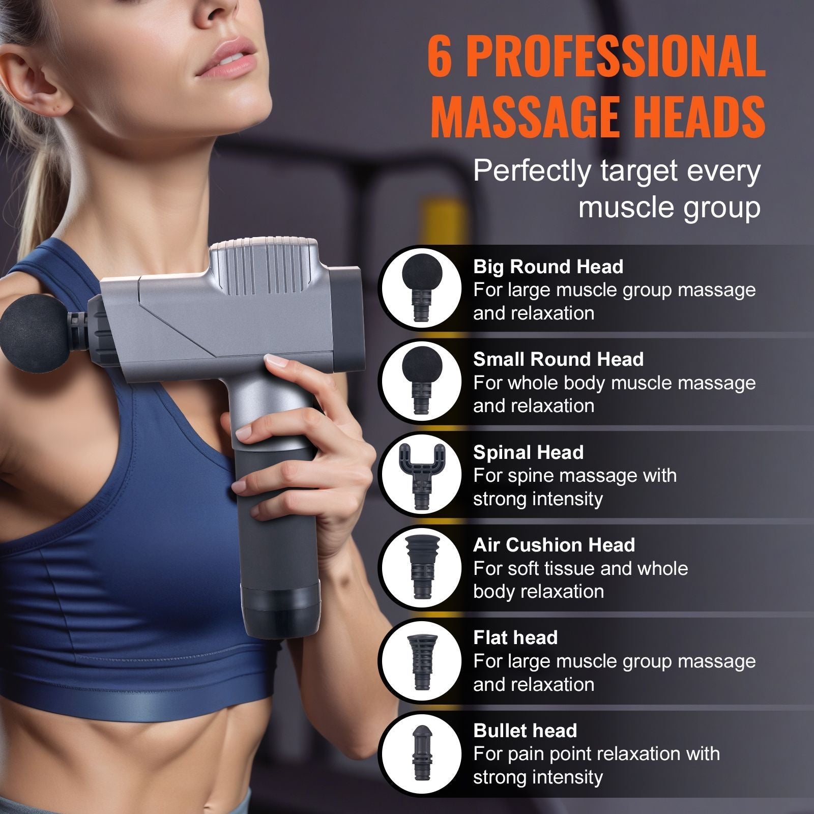 Massage Gun Deep Tissue, Percussion Muscle Massager for Athletes - with 8 Speed Levels & 6 Massage Heads, 16V 2500mAh Batteries, Handheld Massage Gun for Pain Relief, Muscle Relaxation
