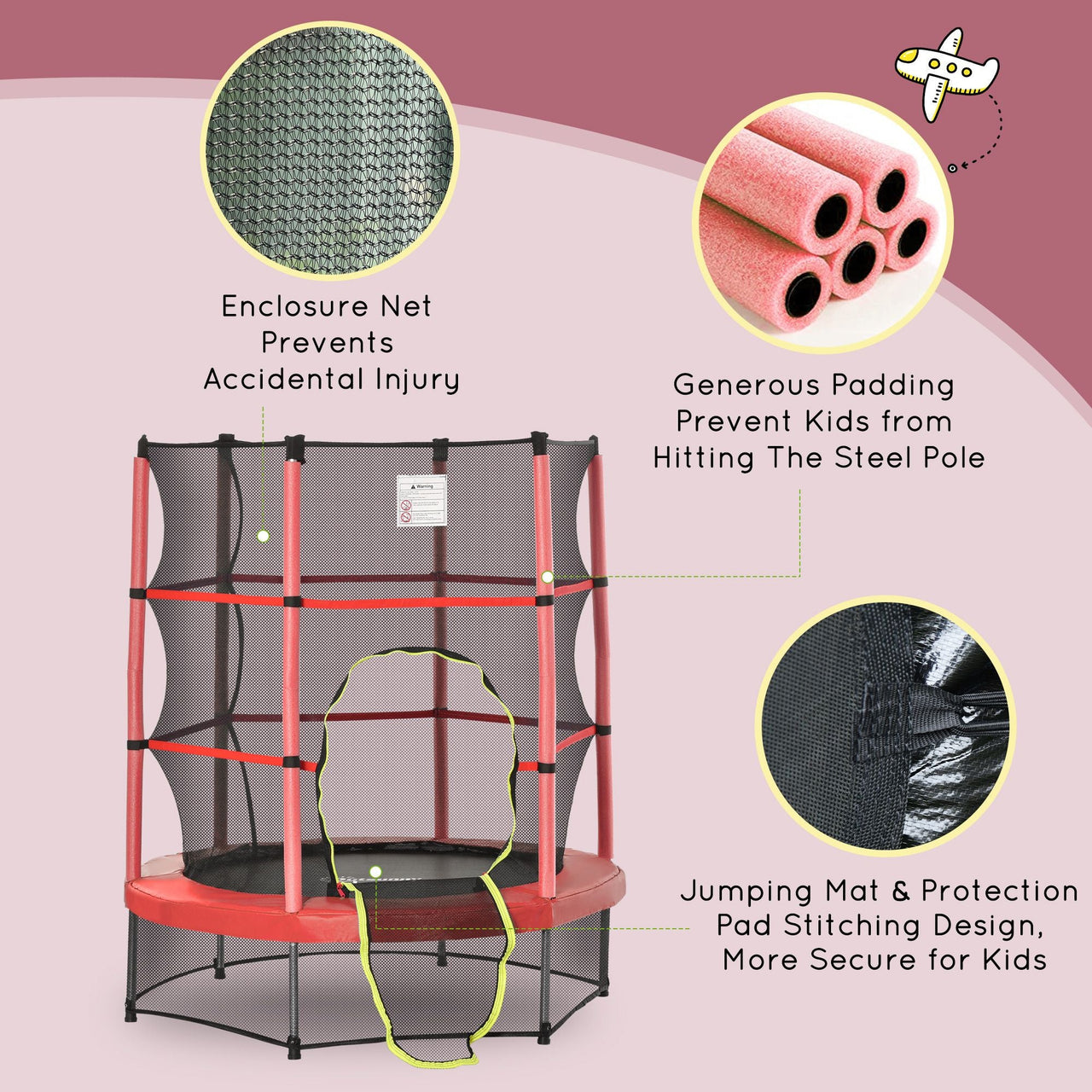 4.5FT Trampoline Jumping with Enclosure Net Springless Design and Safety Pad, Kids Trampoline for Ages 3 to 6