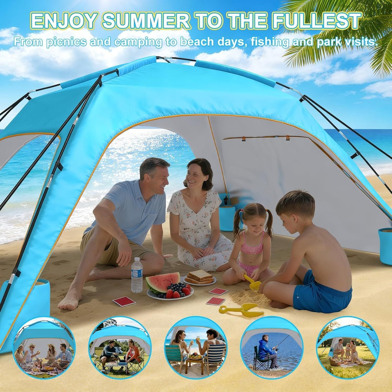 Let's go to the Beach - Portable Beach Tent Sun Shelter UPF 50+, Perfect 10x10 FT Pop-Up Canopy for Outdoor Fun
