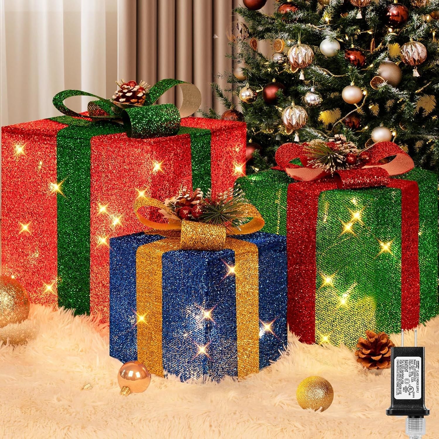3 Pieces Large Gift Boxes for Christmas Decorations Outdoor, 10