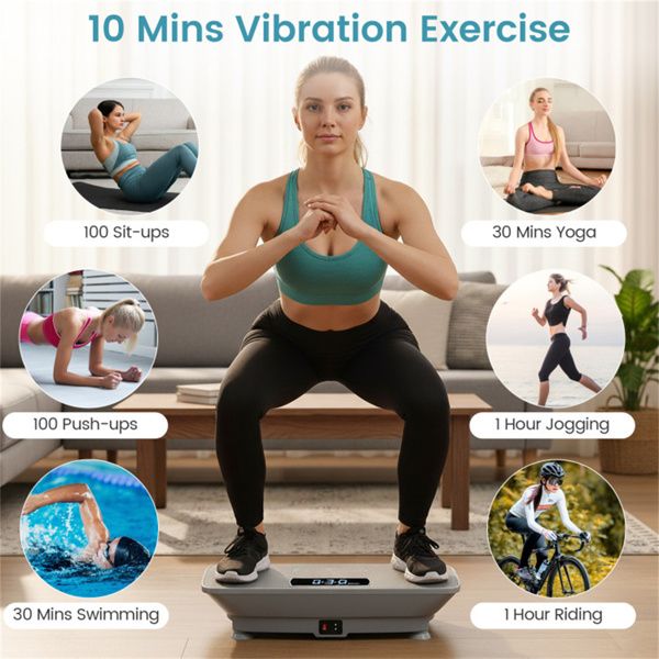 Gray Full Body Vibration Plate Exercise Machine, 10 Adjustable Speed Levels with Remote Control & Music Function, 440LBS Weight Capacity