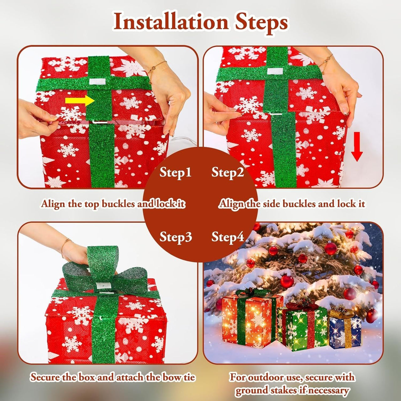 3 Pieces Large Gift Boxes for Christmas Decorations Outdoor, 10