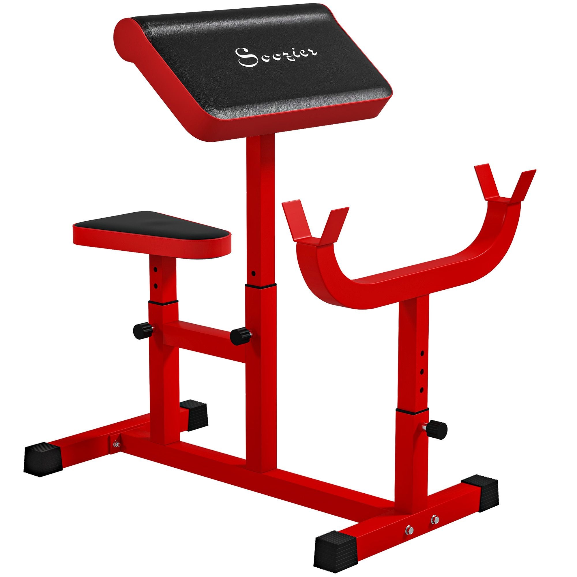 265 LBS Preacher Curl Bench for Strength Training, Adjustable Seated Arm Isolated Barbell Dumbbell Bicep Station, Red