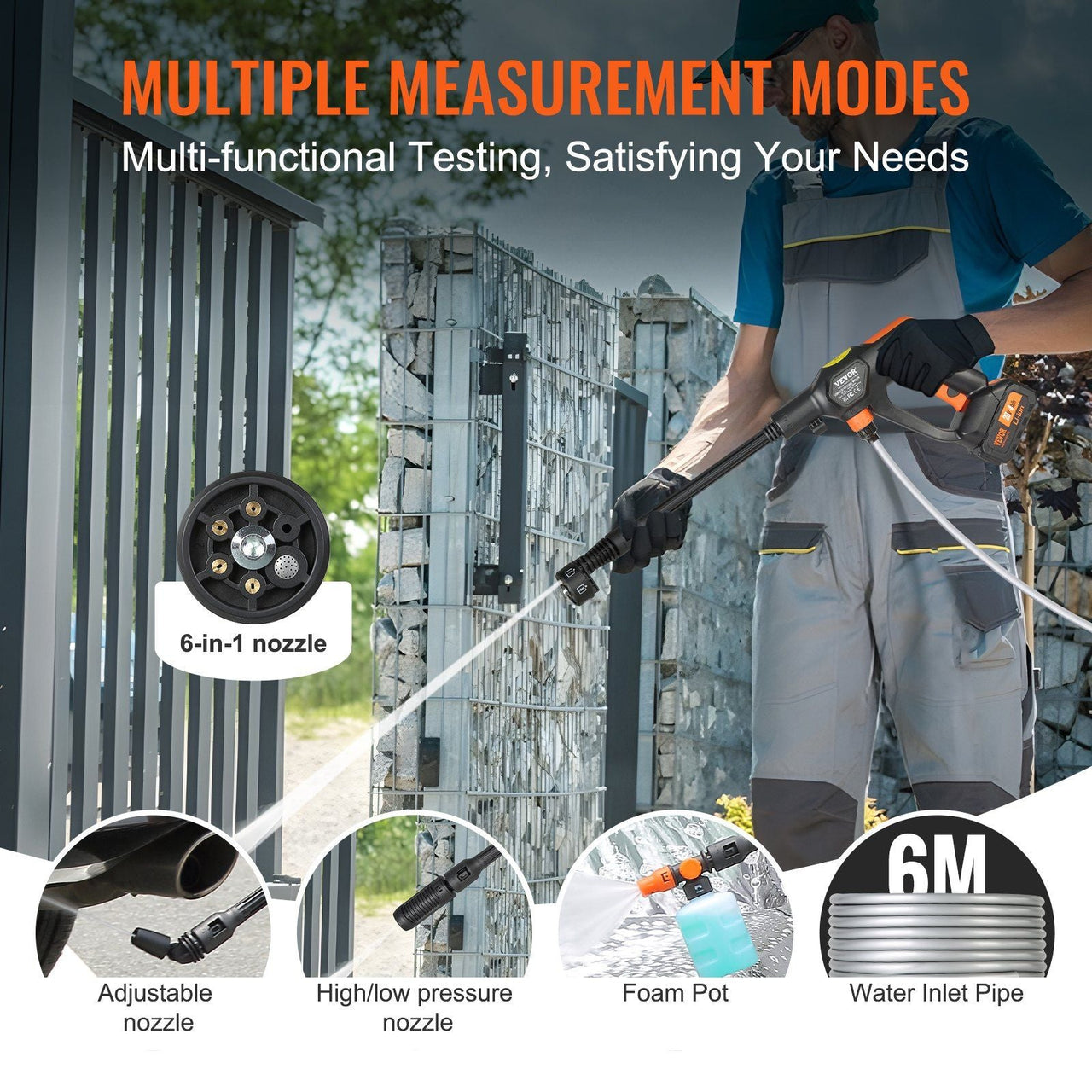 Cordless Pressure Washer, 652-PSI 1.1 GPM Portable Power Cleaner, Handheld High-Pressure Car Washer Gun with 4.0Ah Battery, Charger, 6-in-1 Nozzle, for Home/Floor Cleaning & Watering