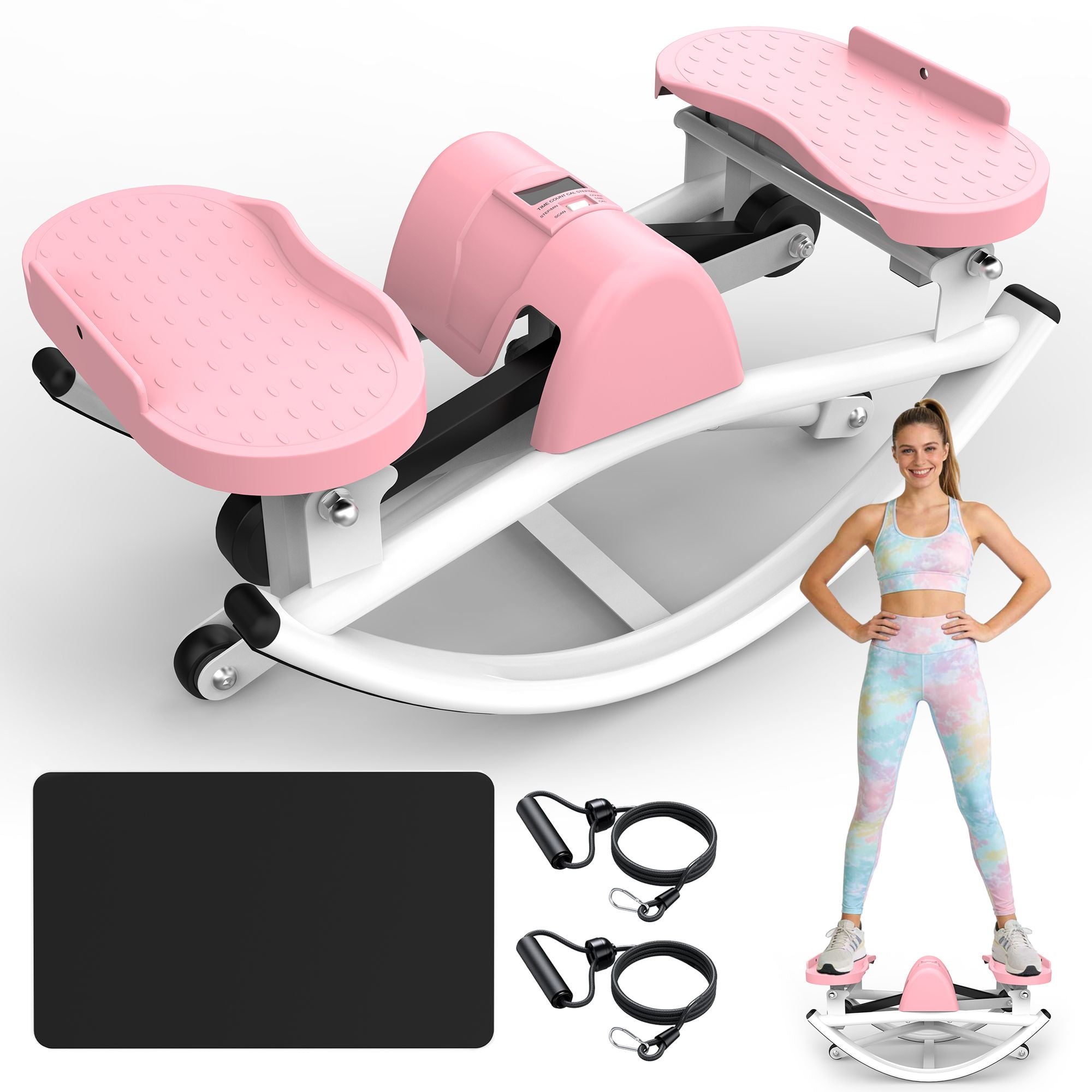 Lateral Stepper for Exercise-Rocking Stepper Machine with Resistance Bands & Anti-Slip Mat and LCD Monitor, Professional Stair Stepper for Home Workout