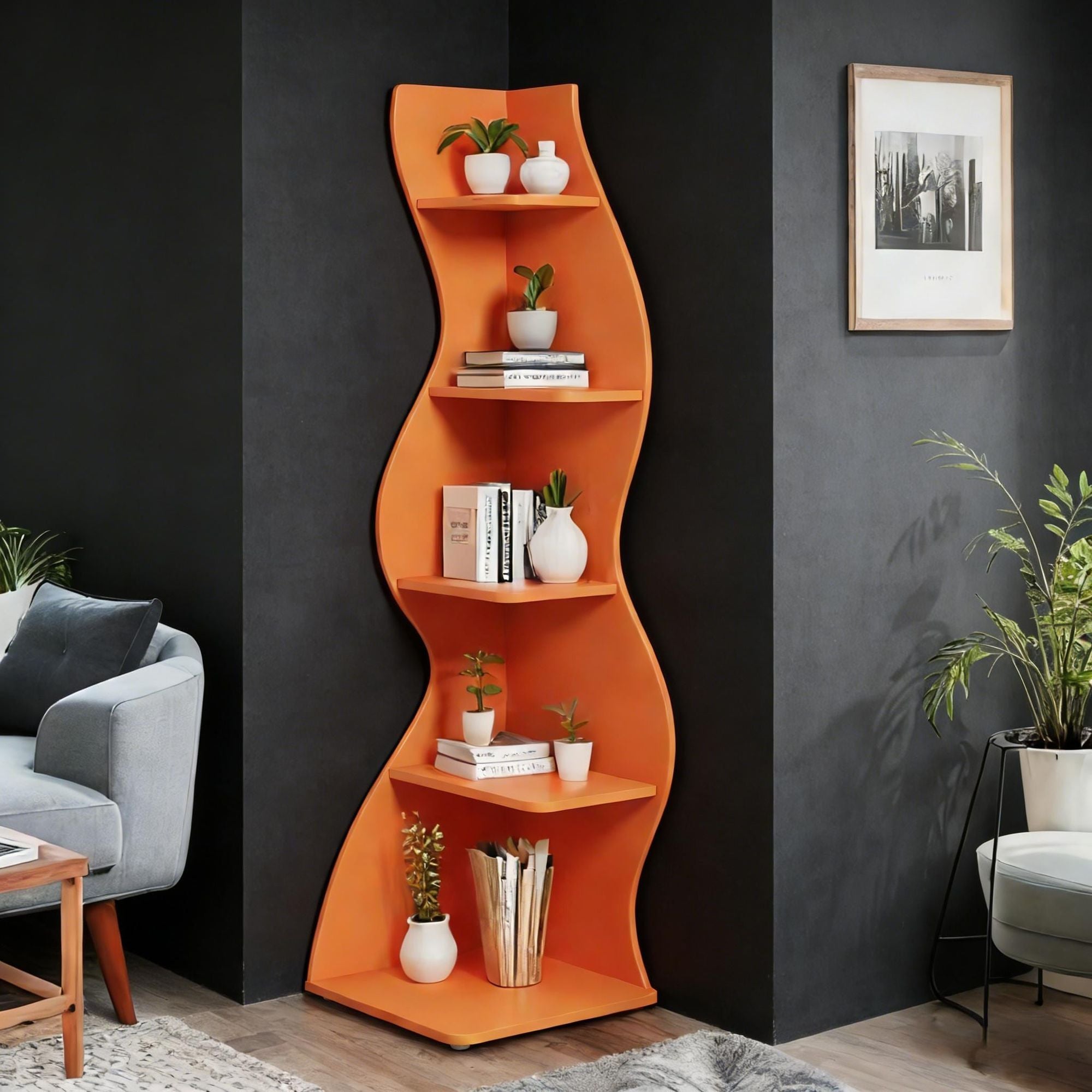 Modern Wall Corner Bookshelf Bookcase