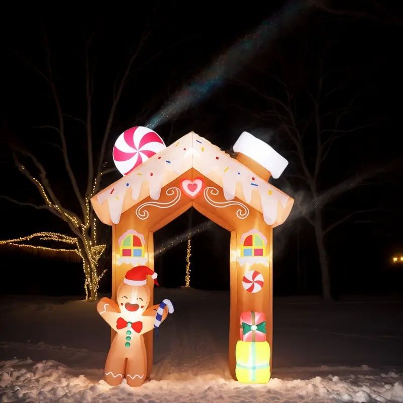 8FT Tall Christmas Gingerbread Inflatable - Blow Up Yard Decor with LED Lights, Electric Blower, Secure Stakes & Storage Bag - Indoor Garden Lawn Patio Porch Xmas Decor - Easy Setup Holiday Inflatable