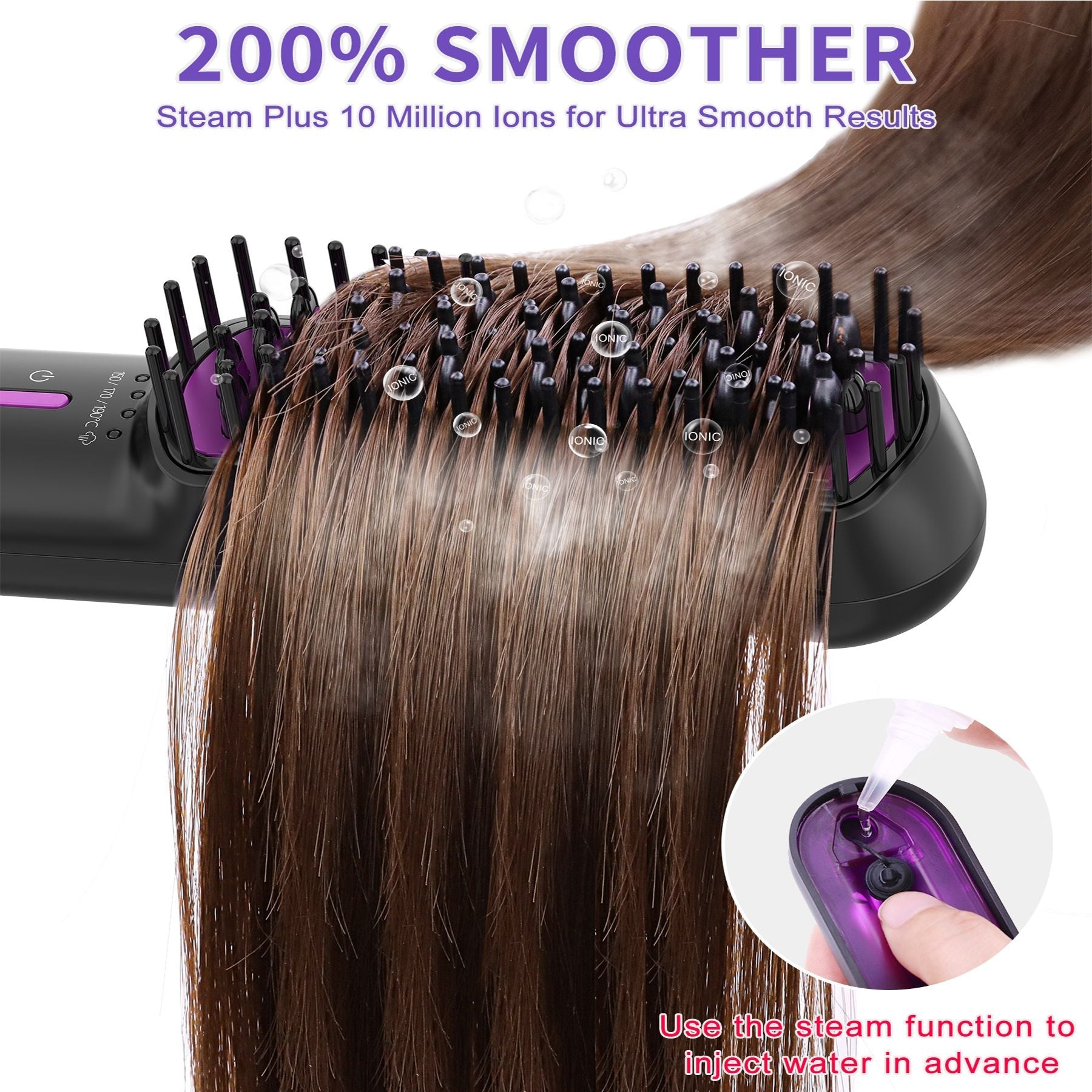 Hair Straightener Brush, Ionic Plus Steam Straightening Brush for Smooth, Anti-frizz Hair, Anti-Scald Ceramic Straightening Comb, Heated Straightener Brush Flat Iron Fast Heating for Home Salon