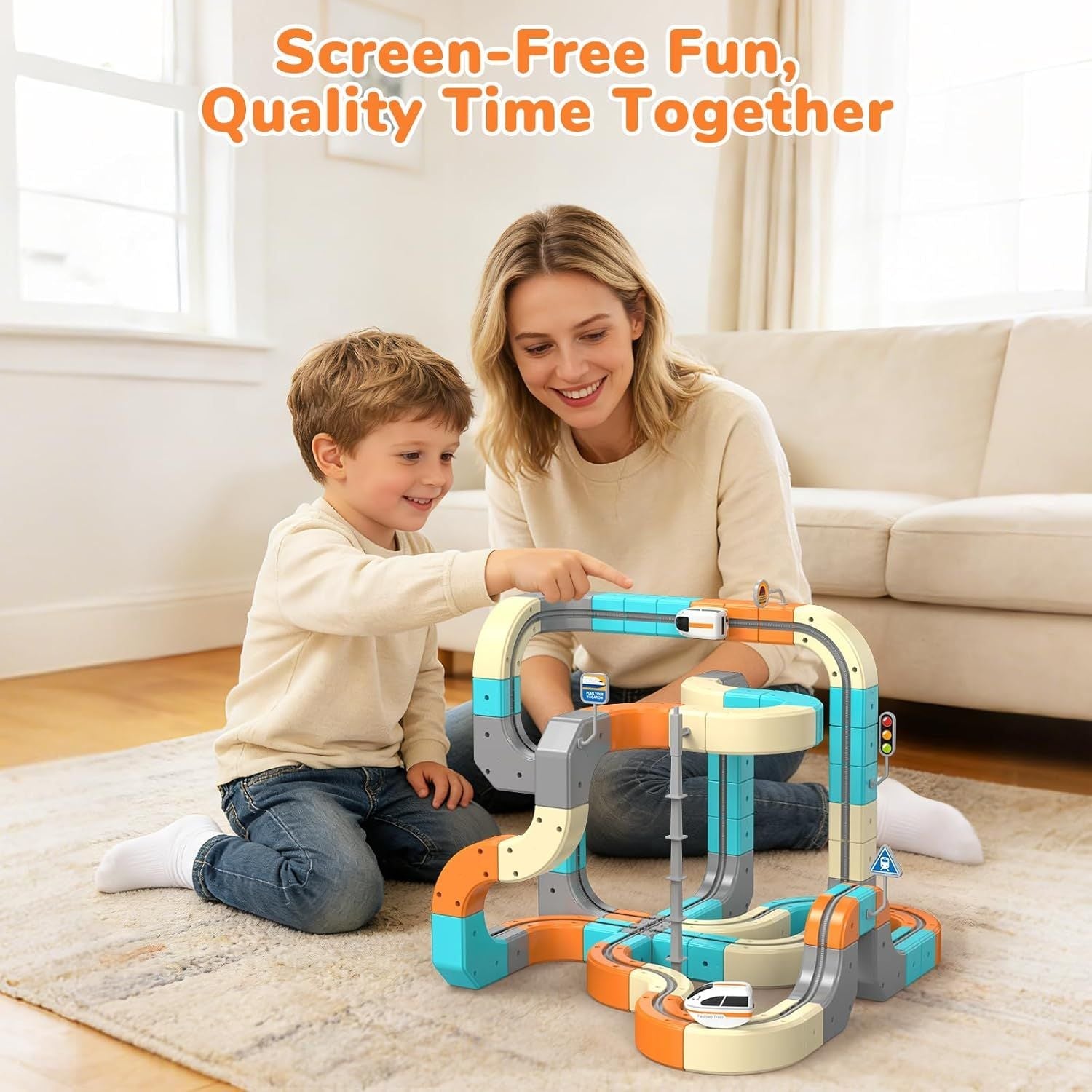 Electric Train Set, 3D Flexible Race Track for Kids 3–8 Years,82 Pcs Gravity-Defying Rail Building Toys with Motorized Car, STEM Learning Toy Gift for Toddlers Birthday