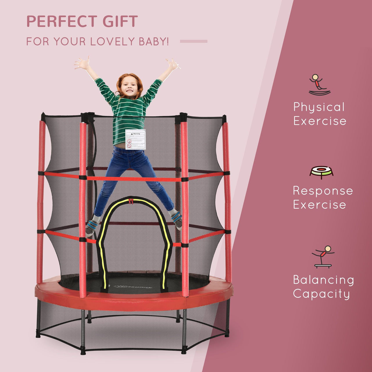 4.5FT Trampoline Jumping with Enclosure Net Springless Design and Safety Pad, Kids Trampoline for Ages 3 to 6