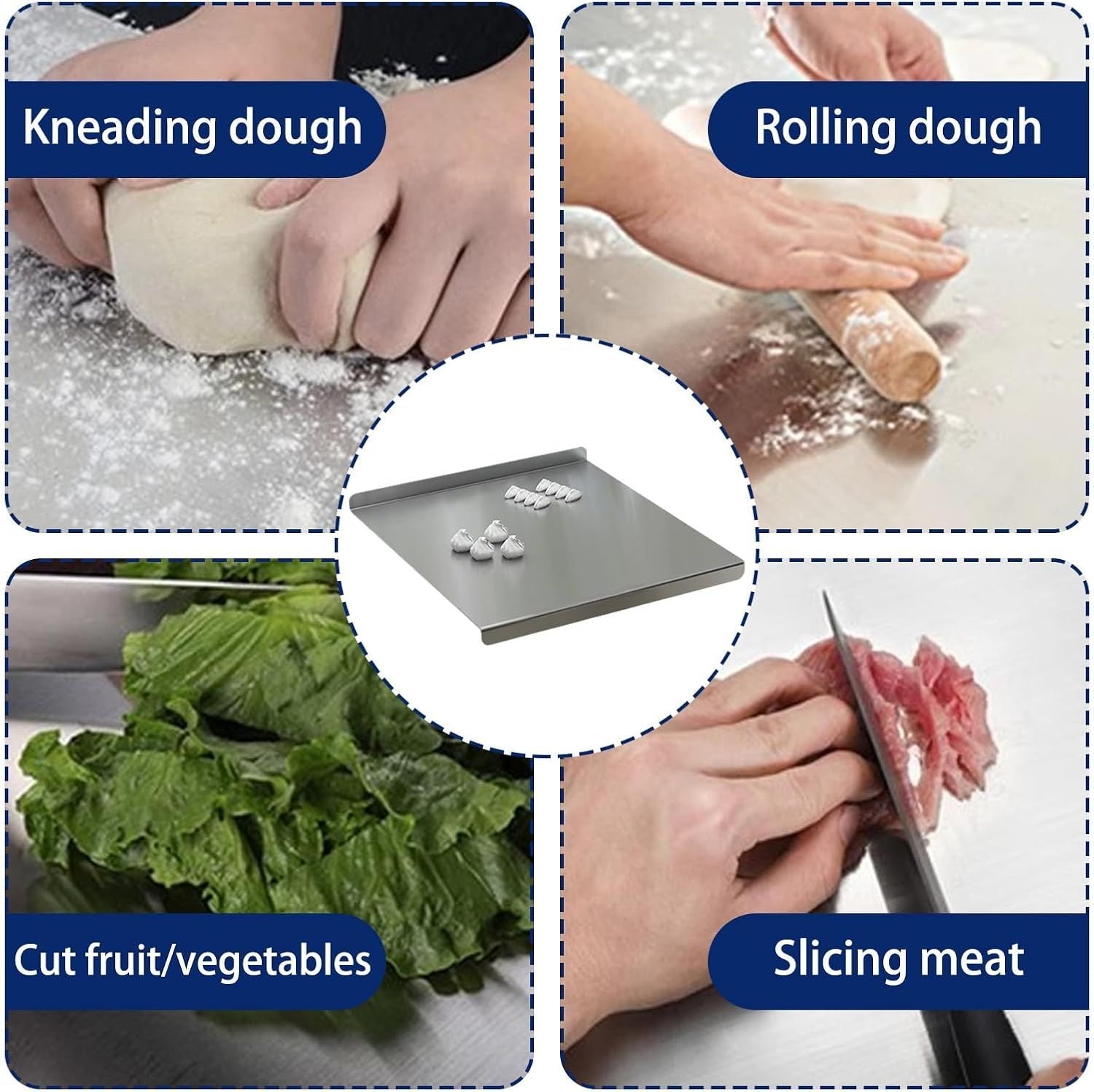 XXL 304 Stainless Steel Cutting Board  Anti-Slip & Mildew-Proof! No More Moldy Wooden Boards | Heavy-Duty & Food-Safe, Easy to Clean – Chop Meat, Knead Dough, Bake Prep All-in-One | Must-Have for Home
