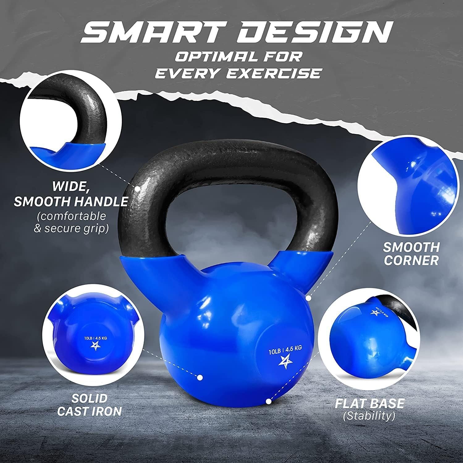 Kettlebell, 5-100 LB Vinyl Coated Cast Iron Strength Training Kettlebells for Home Gym Exercises, Fitness, Full Body Workout Equipment, Push Ups, and Grip Strength