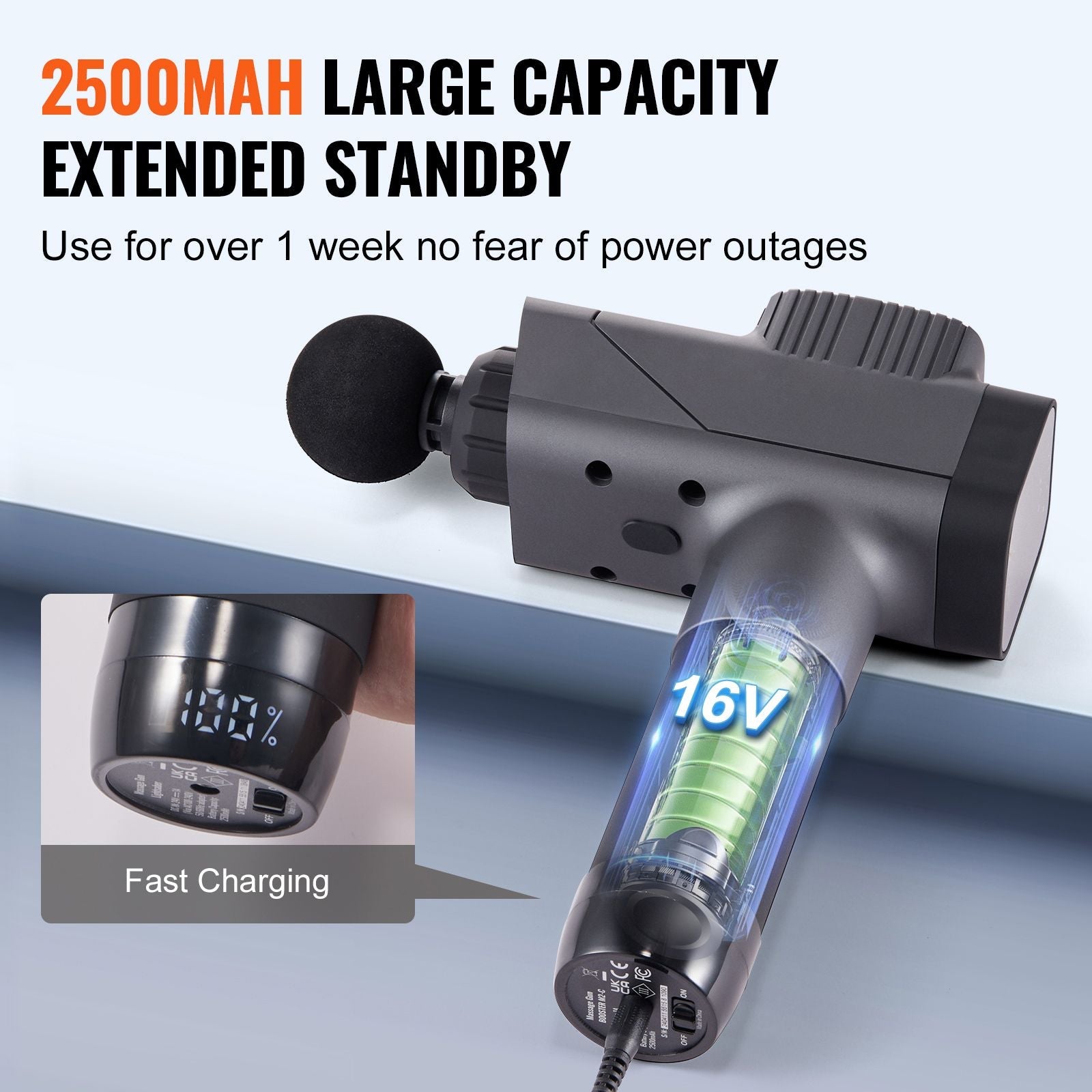 Massage Gun Deep Tissue, Percussion Muscle Massager for Athletes - with 8 Speed Levels & 6 Massage Heads, 16V 2500mAh Batteries, Handheld Massage Gun for Pain Relief, Muscle Relaxation