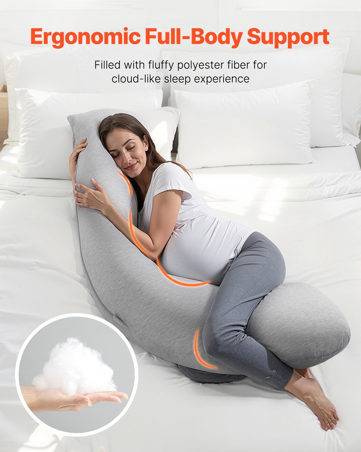 VEVOR Pregnancy Pillows for Side Sleeping, L-Shaped Maternity Pillow for Pregnant Women, Soft & Breathable Pregnancy Body Pillow with Washable Jersey Cover for Head Neck Belly Leg Support, Light Gray
