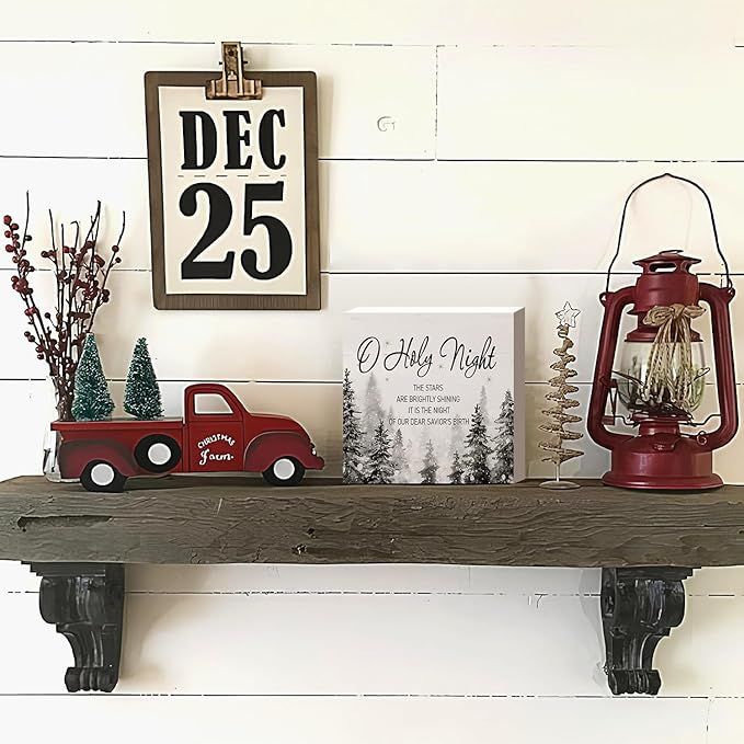 Christmas Decor Red Truck Christmas Wooden Box Signs Buffalo Plaid Christmas Decorations Christmas Decor for Home Office Bedroom Fireplace Car Tiered Tray Decor Christmas Gifts for Women 5x5