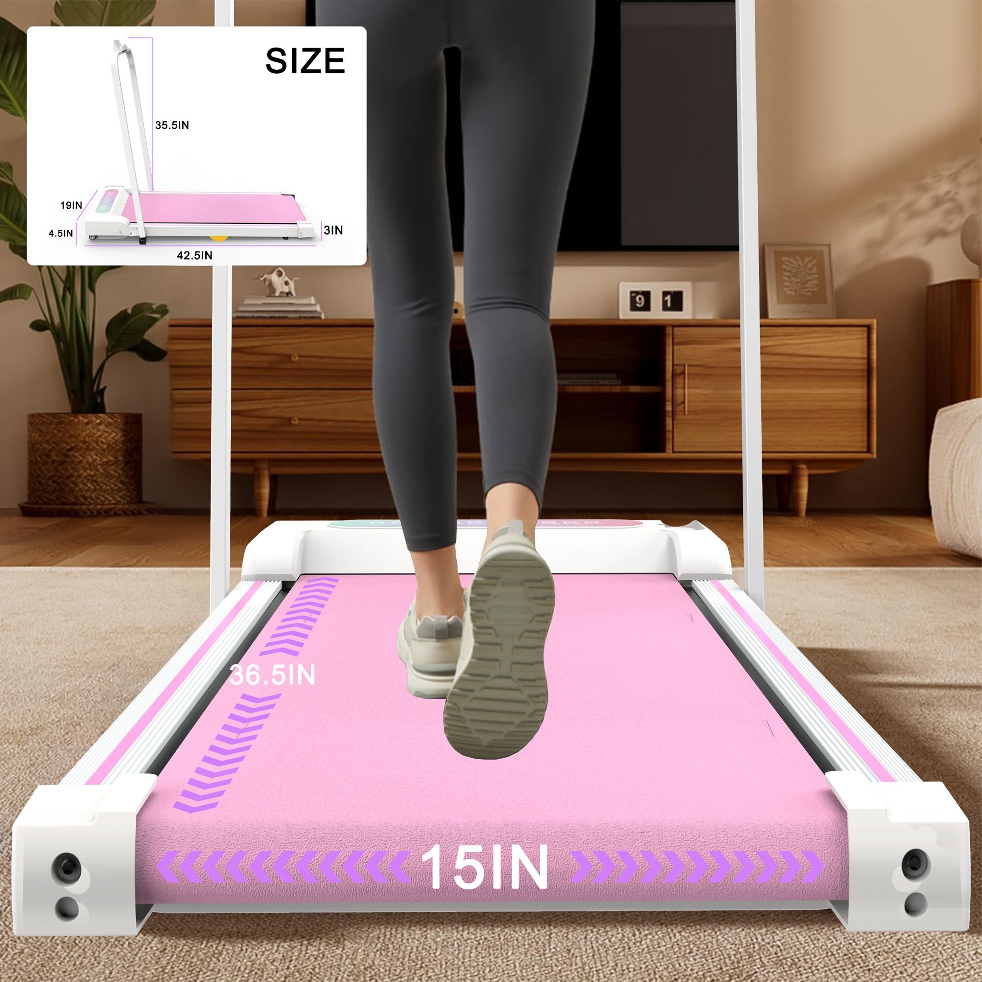 Under Desk Treadmill with Incline, Walking Pad, 2 in 1 Portable Treadmill with Handle Remote Control LED Display, Walking Jogging Machine for Home Office Use Pink
