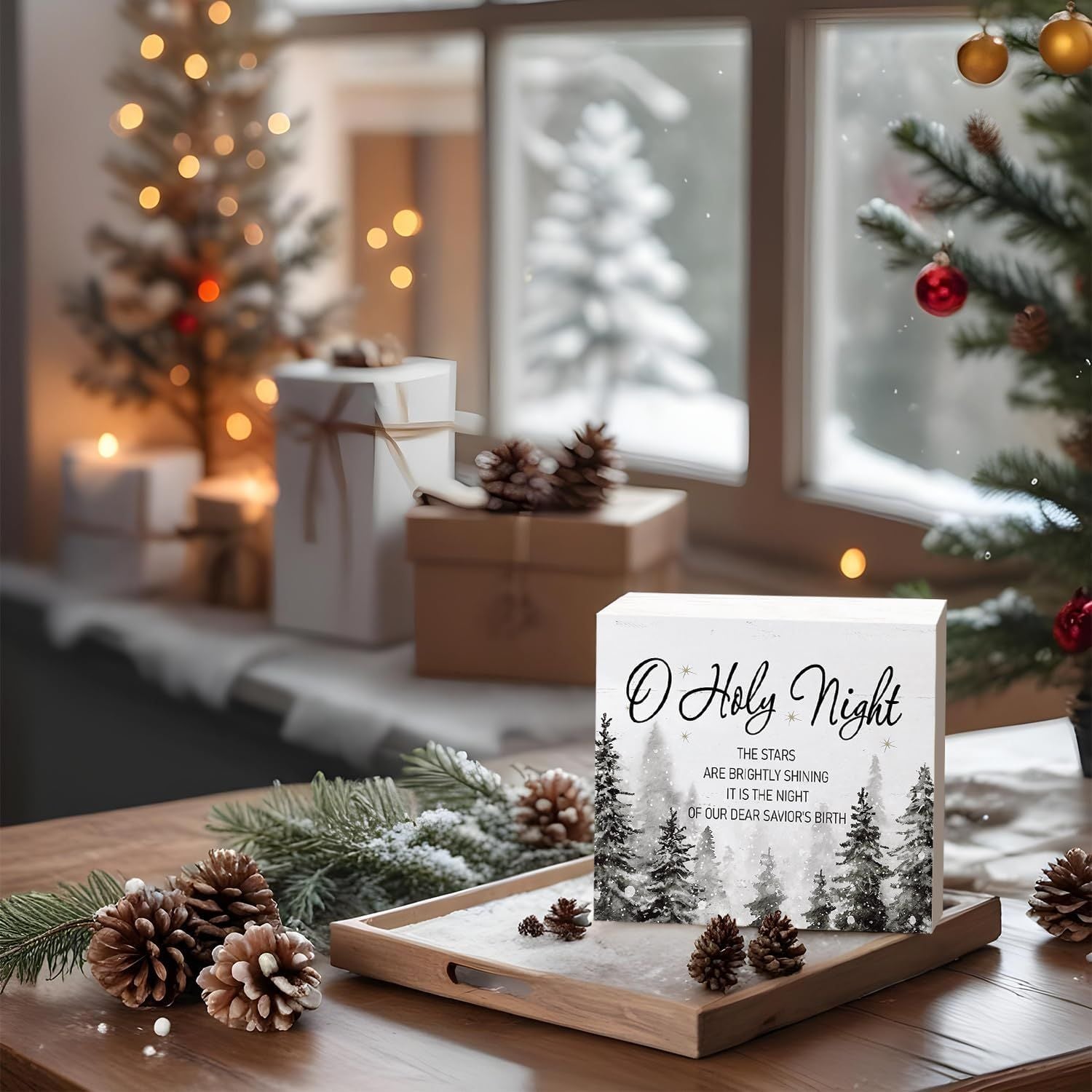 Christmas Decor Red Truck Christmas Wooden Box Signs Buffalo Plaid Christmas Decorations Christmas Decor for Home Office Bedroom Fireplace Car Tiered Tray Decor Christmas Gifts for Women 5x5