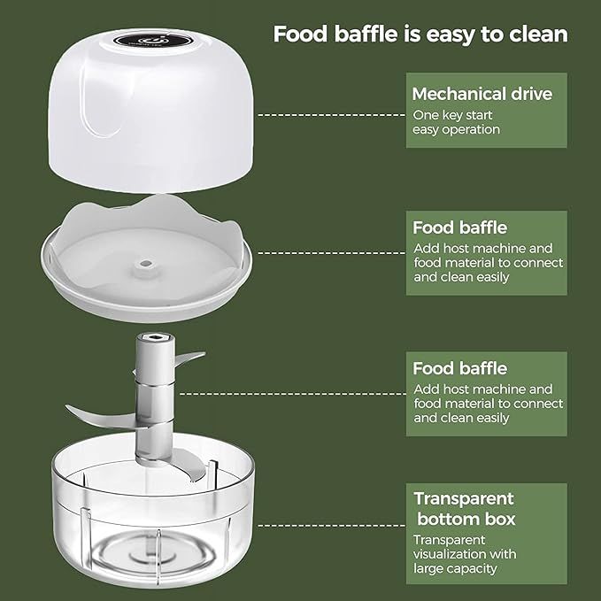 Mini Electric Garlic Chopper, Food Processors Small, Garlic Mincer Crusher Vegetable Chopper, Meat Grinder Masher Kitchen Tool, Portable Blender for Onion, Ginger, Veggie, Spice, Herb, Fruit, Nuts