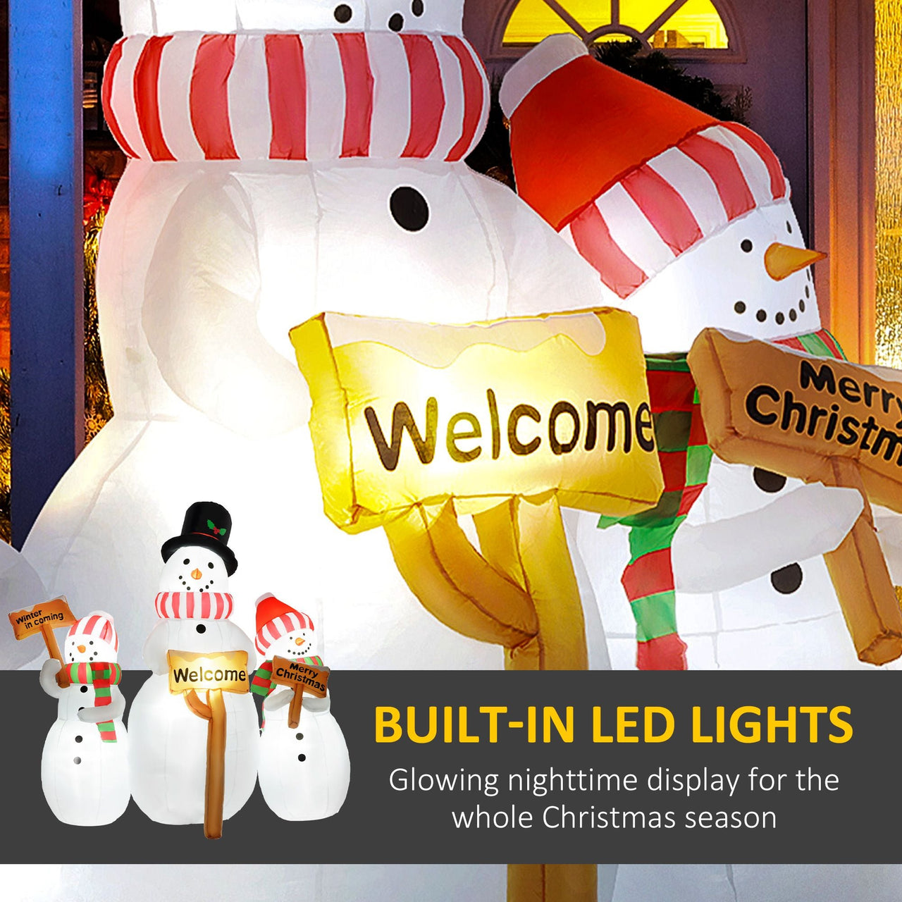 Outsunny 6.1' Inflatable Three Snowmen with Sign Each, Blow-Up Outdoor Christmas Display w/ LED Lights for Party