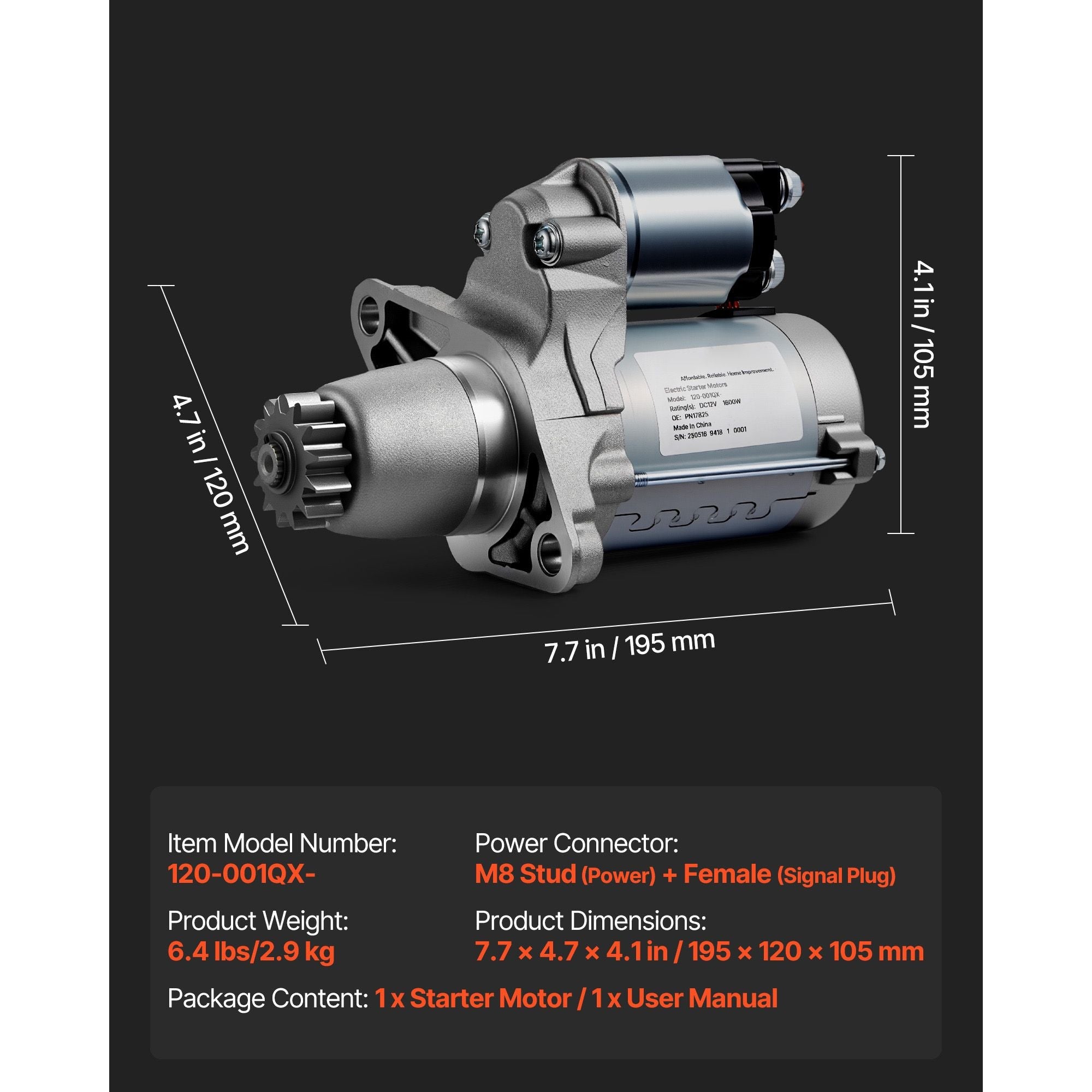 Starter 17825, Starter Motor Replacement Compatible with Toyota Camry V6 3.5L 2007-2017, Lexus ES350 V6 3.5L 2007-2018, Scion XB L4 2.4L 2008-2015, OEM 228000-9900 17338 410-52205 28100-20021