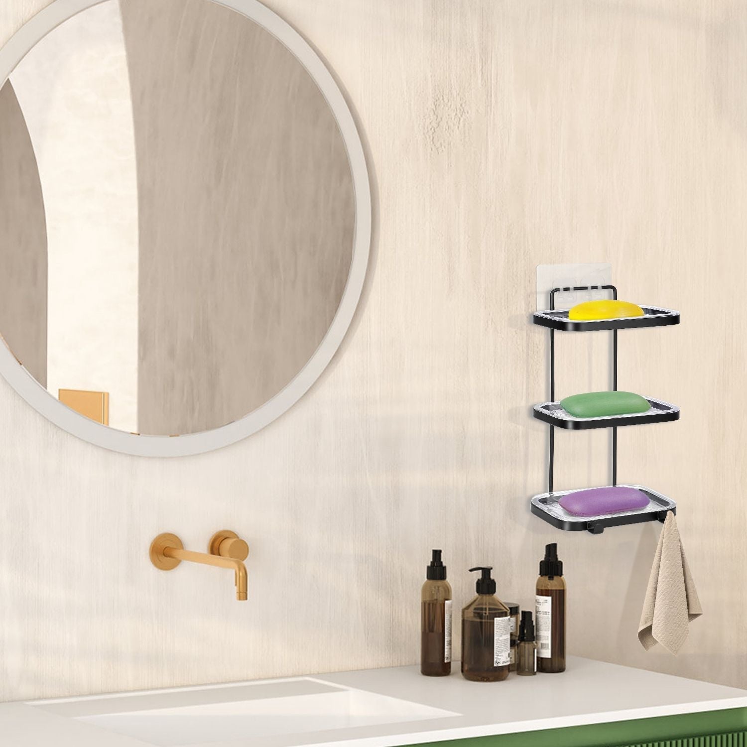 Soap Dish Soap Bar Holder Square Soap Rack Wall Mounted S Bar Shower Bathroom Self with 2 Hooks