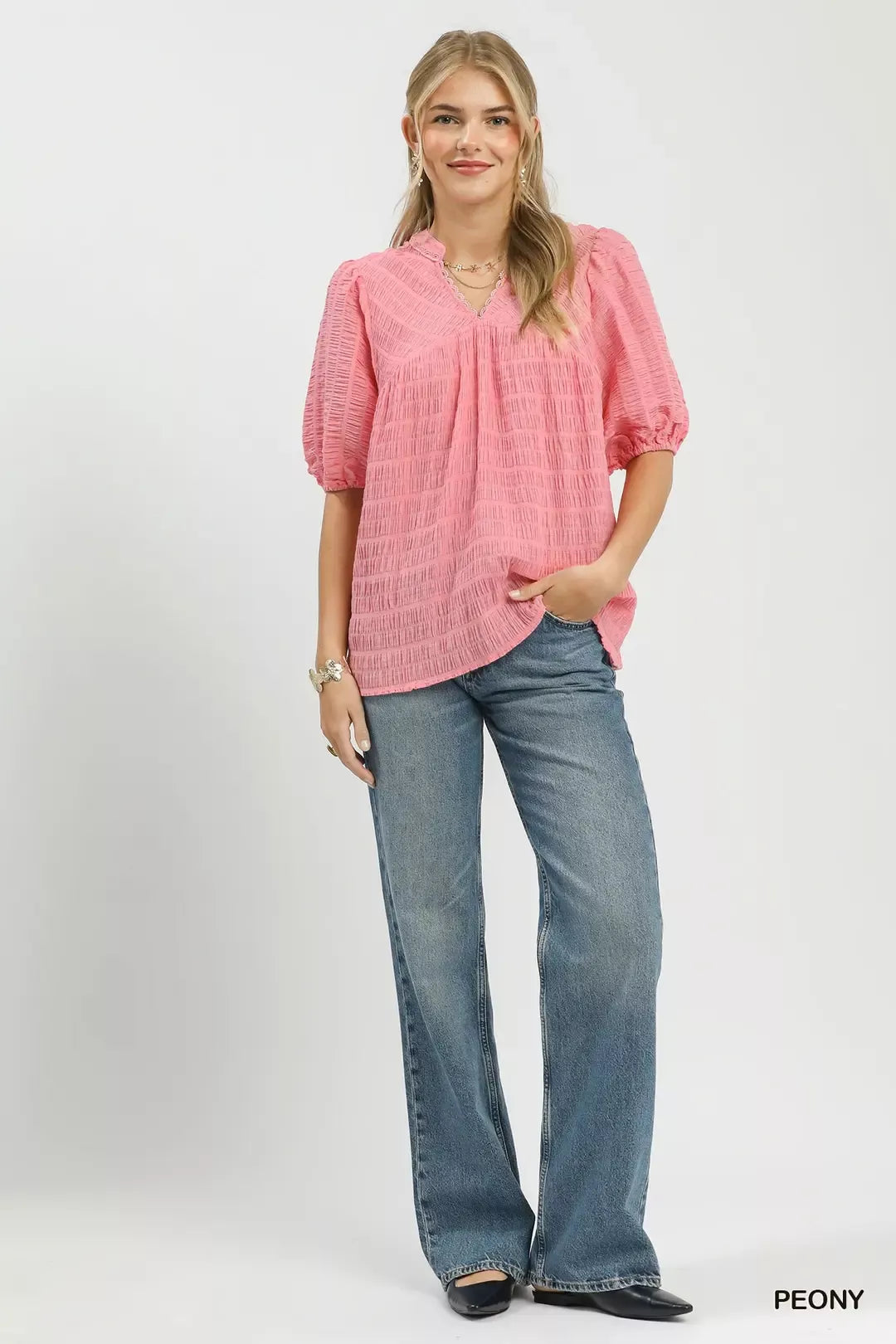 Umgee Textured Puff Sleeve Blouse