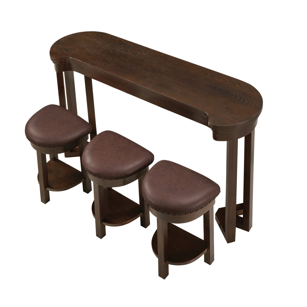4 Piece Bar Table Set with3 PU Upholstered Bar Stools, Breakfast Table with 3 Padded Stools Solid Wood Counter Height Dining Table Set for Living Room, Dining Room.  Espresso