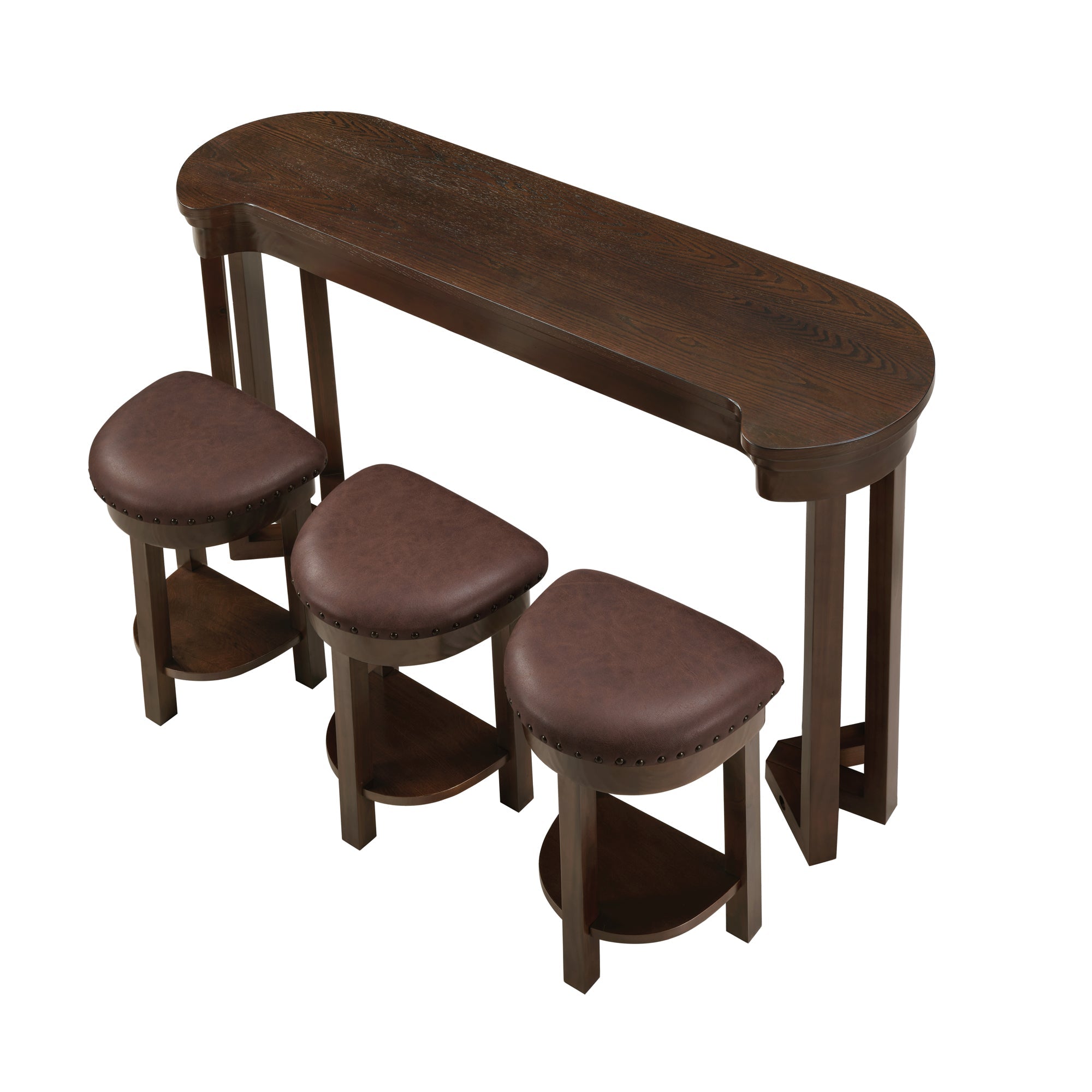 4 Piece Bar Table Set with3 PU Upholstered Bar Stools, Breakfast Table with 3 Padded Stools Solid Wood Counter Height Dining Table Set for Living Room, Dining Room.  Espresso