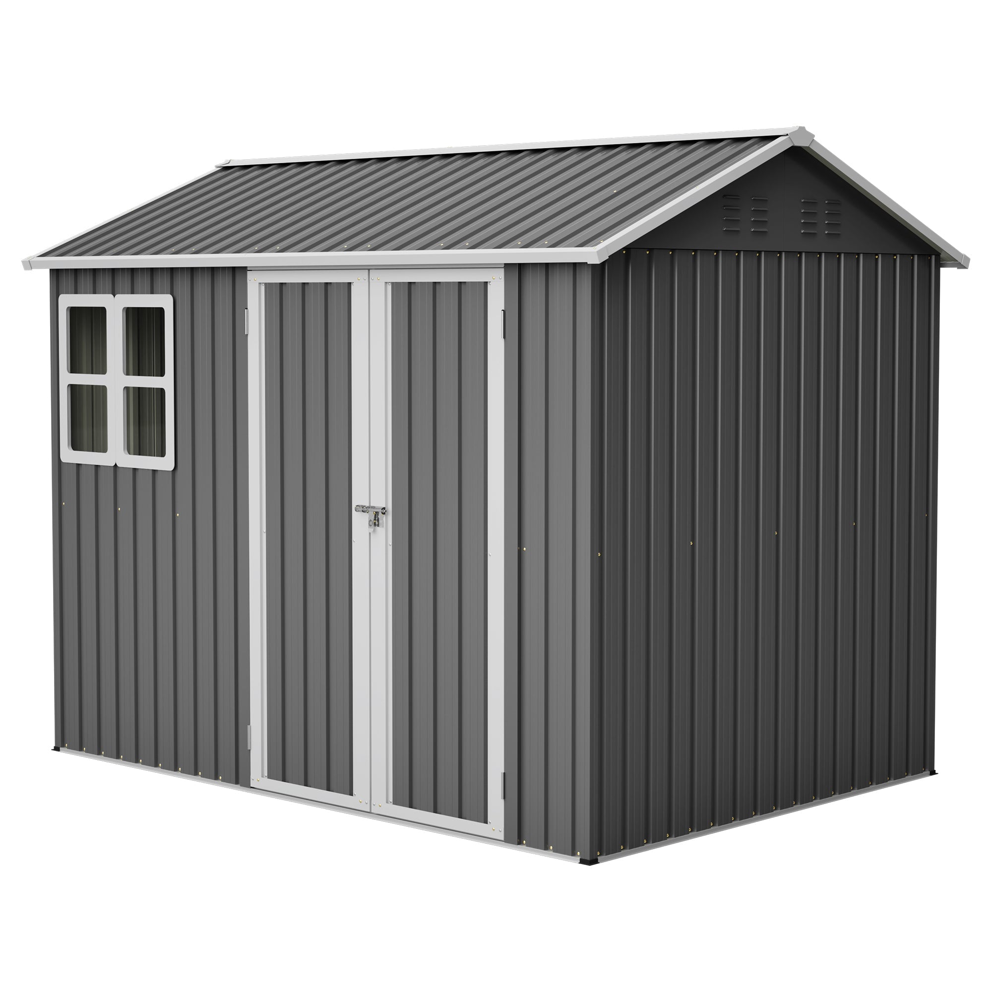8'x6' Large Steel Storage Shed with Window, Lockable Doors & Sloped Roof, Heavy Duty Outdoor Tool Shed for Garden, Patio, Backyard, Lawn - Dark Gray
