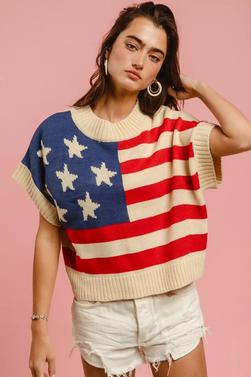 BiBi Star Patches American Flag Sleeveless Sweater