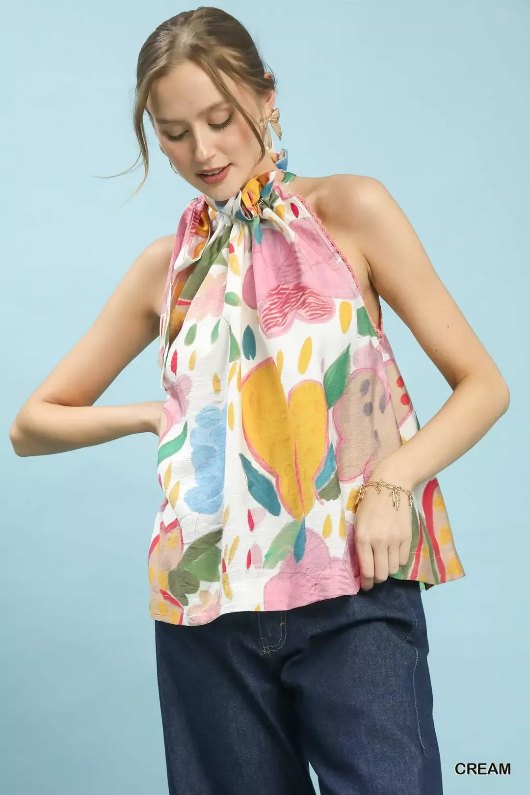 Umgee Multi-Color Floral Halter Neck Boho Top
