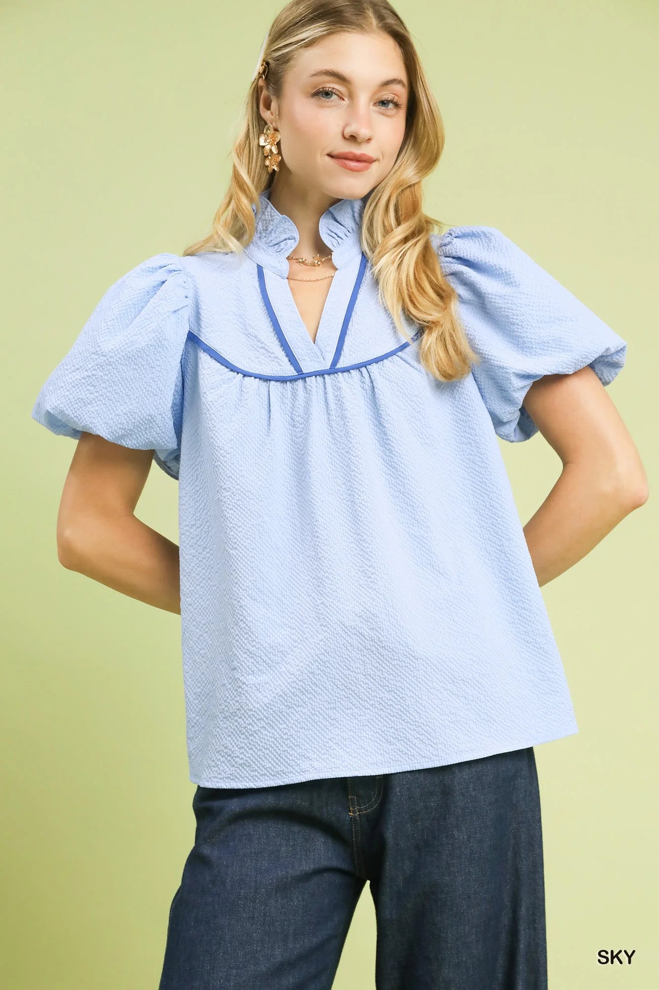 Umgee Textured Puff Sleeve Blouse