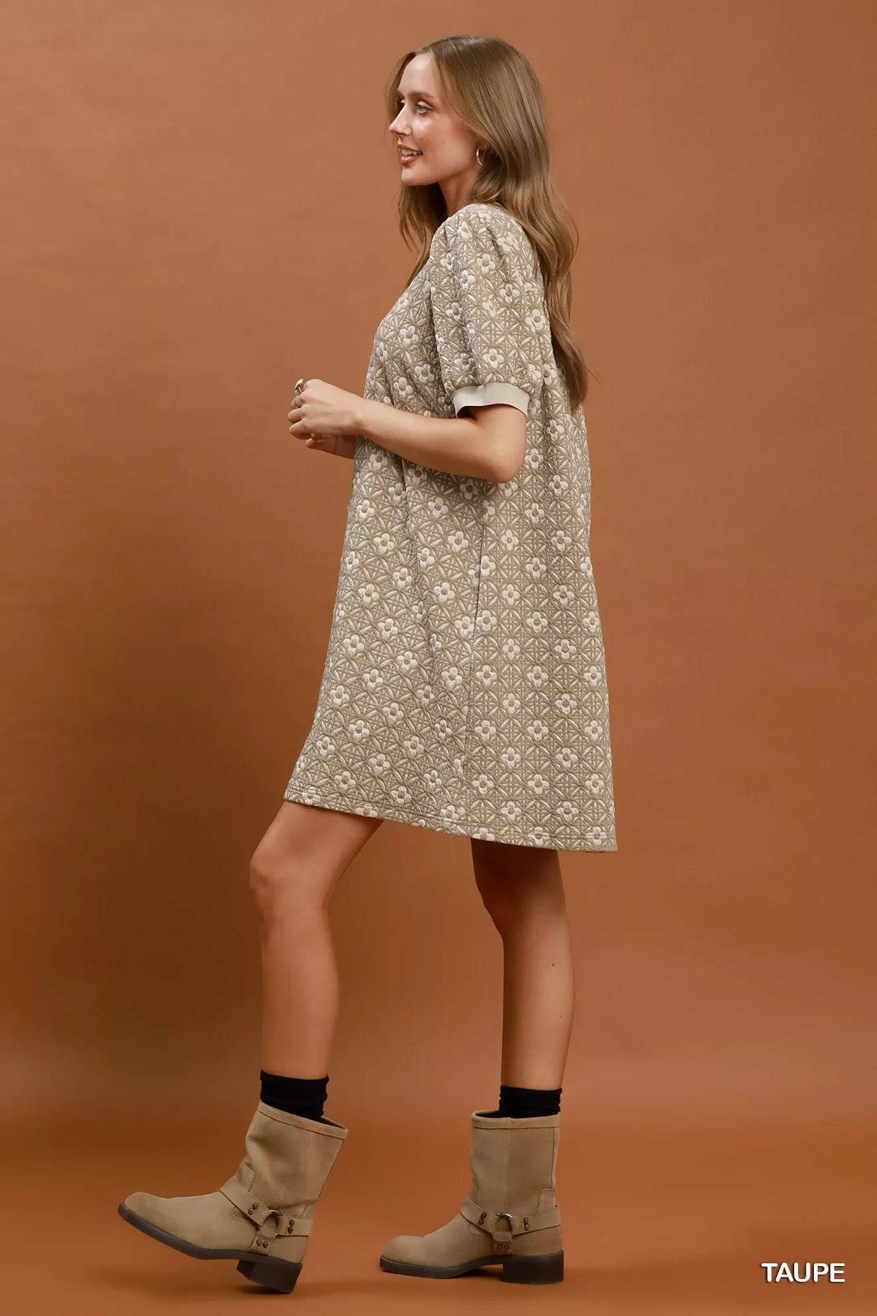 Umgee Floral Textured Puff Sleeve Mini Dress