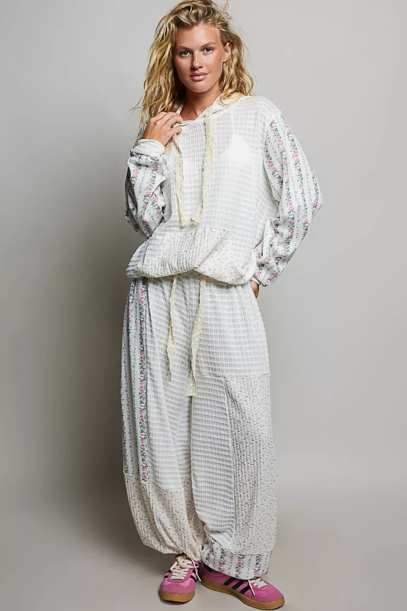 POL Patchwork Mixed Knit Wide Leg Pants