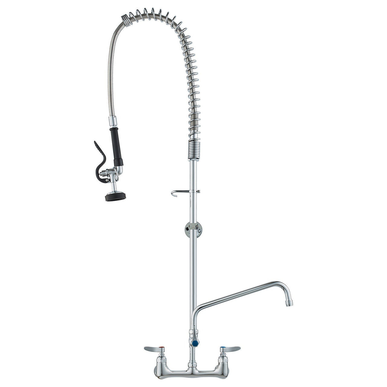 Commercial Faucet with Pre-Rinse Sprayer, 47' Height, 8' Center, 12' Swing Spout, Wall Mount Kitchen Sink Faucet, Brass Constructed Device with Pull Down Spray, for 1/2/3 Compartment Sink