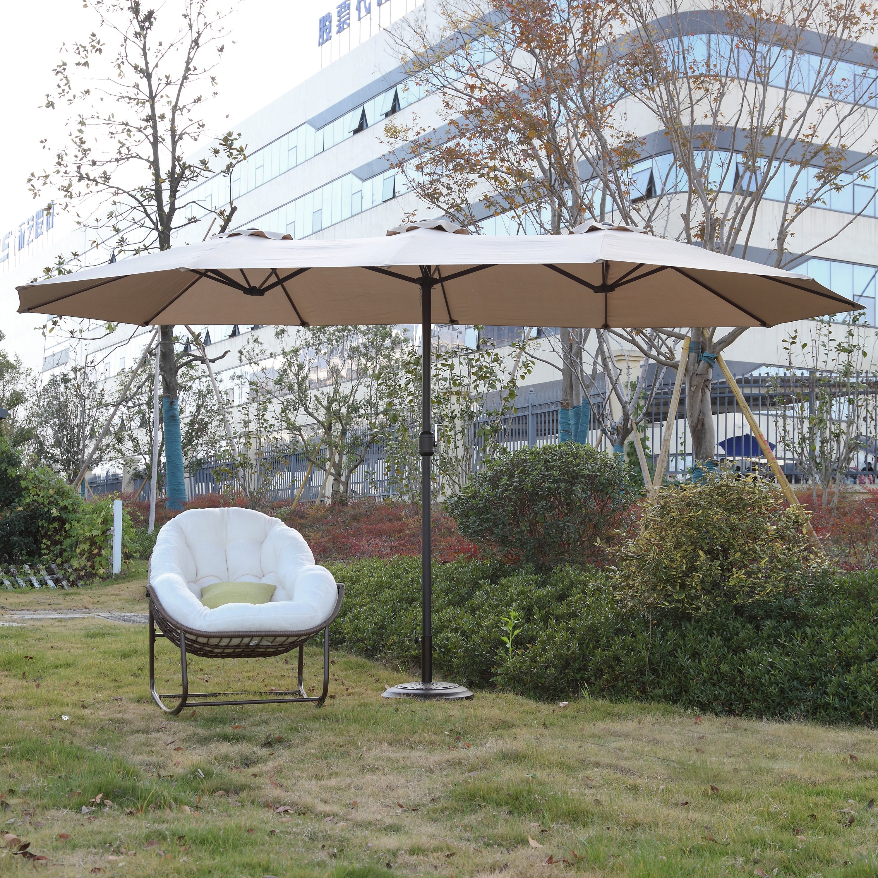 14.8 Ft Double Sided Outdoor Umbrella Rectangular Large with Crank ( khaki )(No Base)