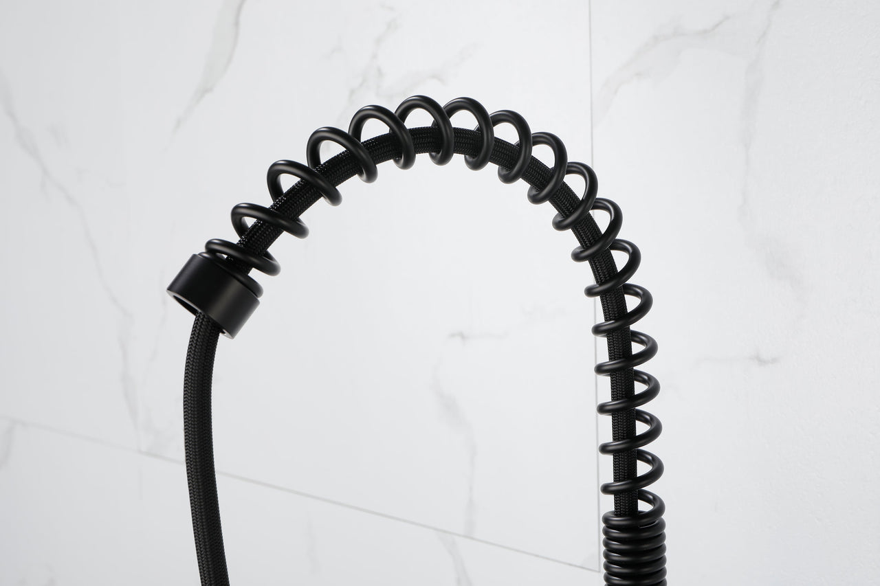 Spring kitchen faucet with pull-out sprayer, stainless steel single handle single hole kitchen sink faucet