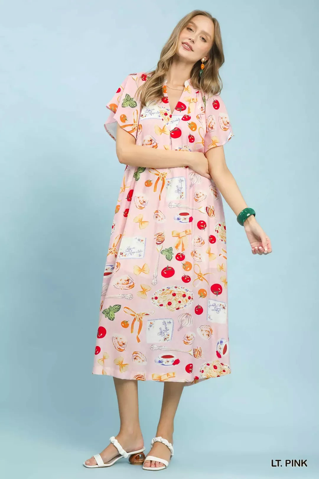 Umgee Abstract Print Flutter Sleeve Midi Dress
