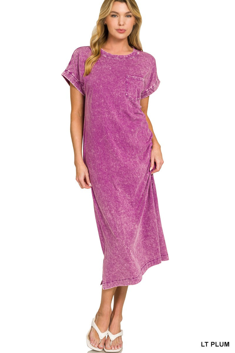 Zenana Washed Exposed Seam Short Sleeve T-Shirt Dress
