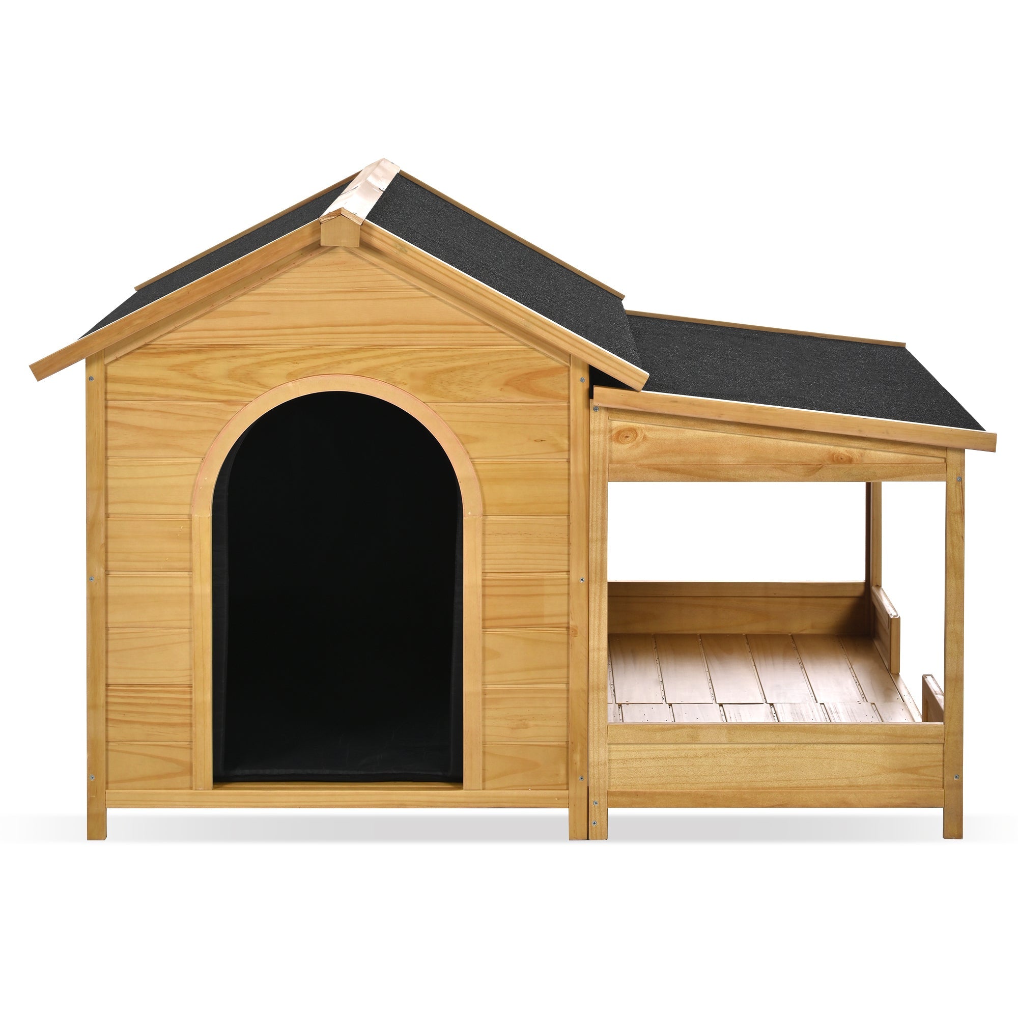 60.2' Large Outdoor Dog House with Insulated Liner for Winter Waterproof Dog Kennel for Medium & Large Dogs, Dog House with Porch and Asphalt Roof and Elevated Floor, Nature
