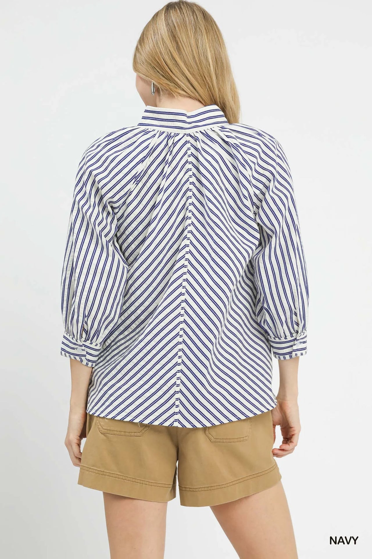 Umgee Striped V-Neck Button Down Top